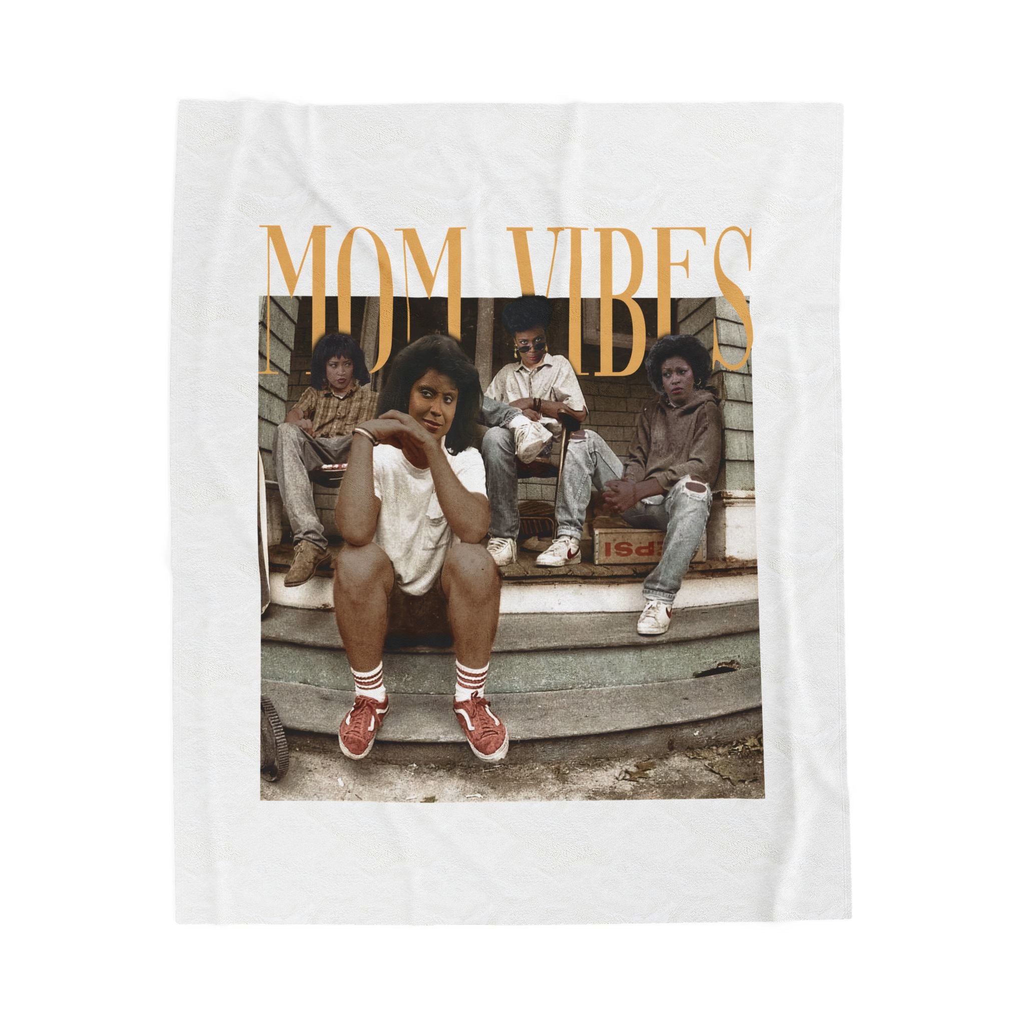 Velveteen Plush Blanket "Mom Vibes" Retro Family Photo Throw