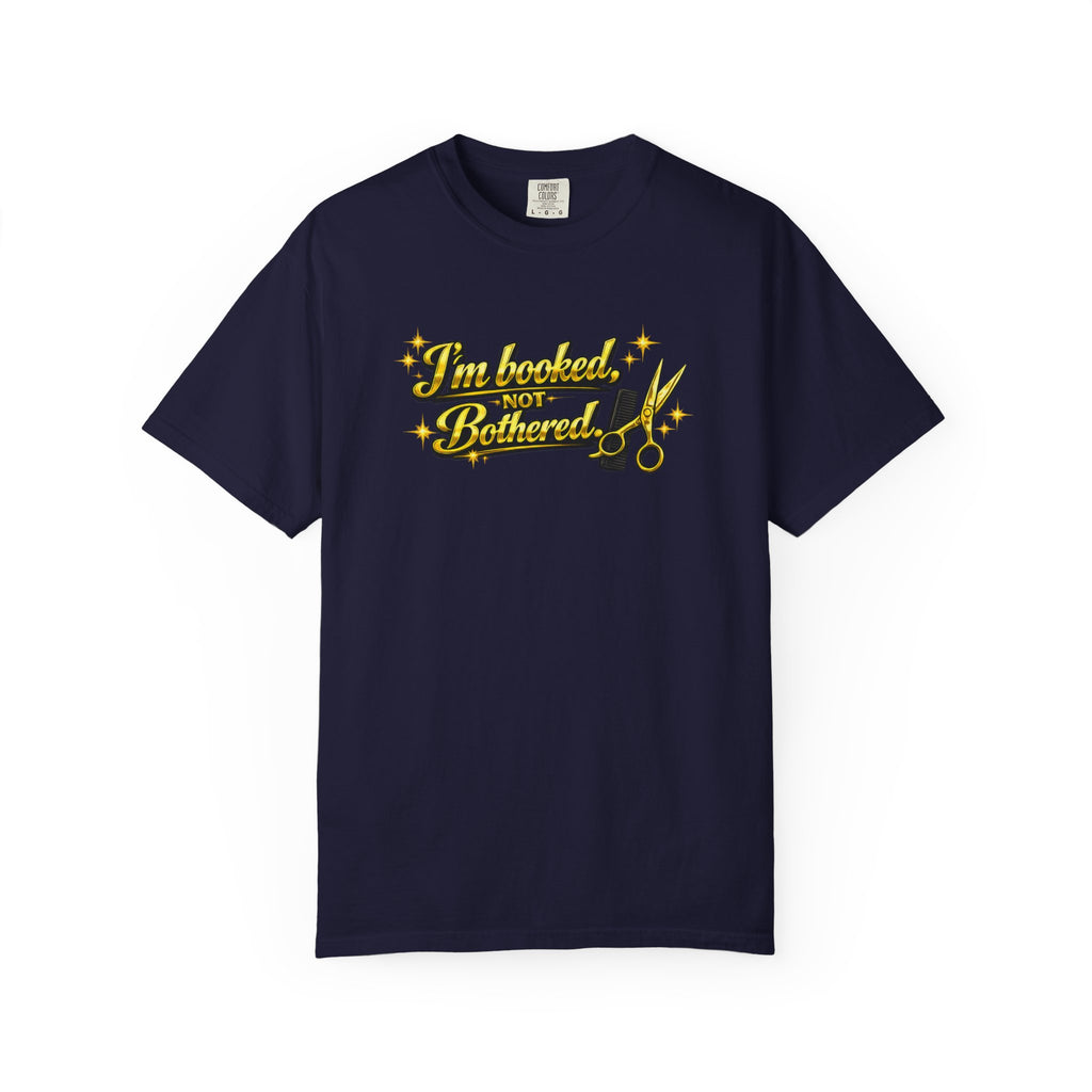 I'm Booked Not Bittered Barber T‑Shirt — Vintage Barber Scissors Design