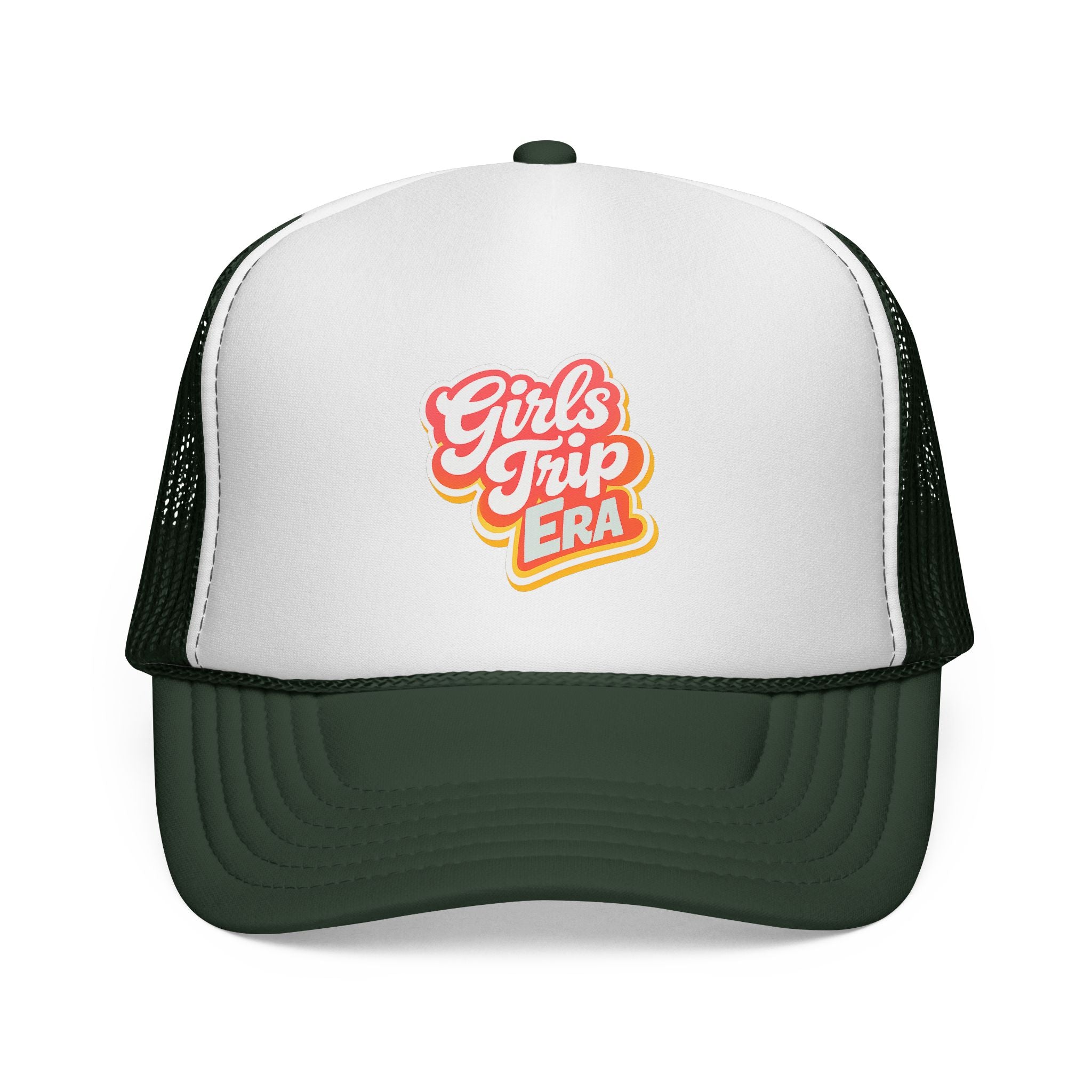 Girls Trip Era Trucker Cap — Retro Script Mesh Hat for Bachelorette & Travel