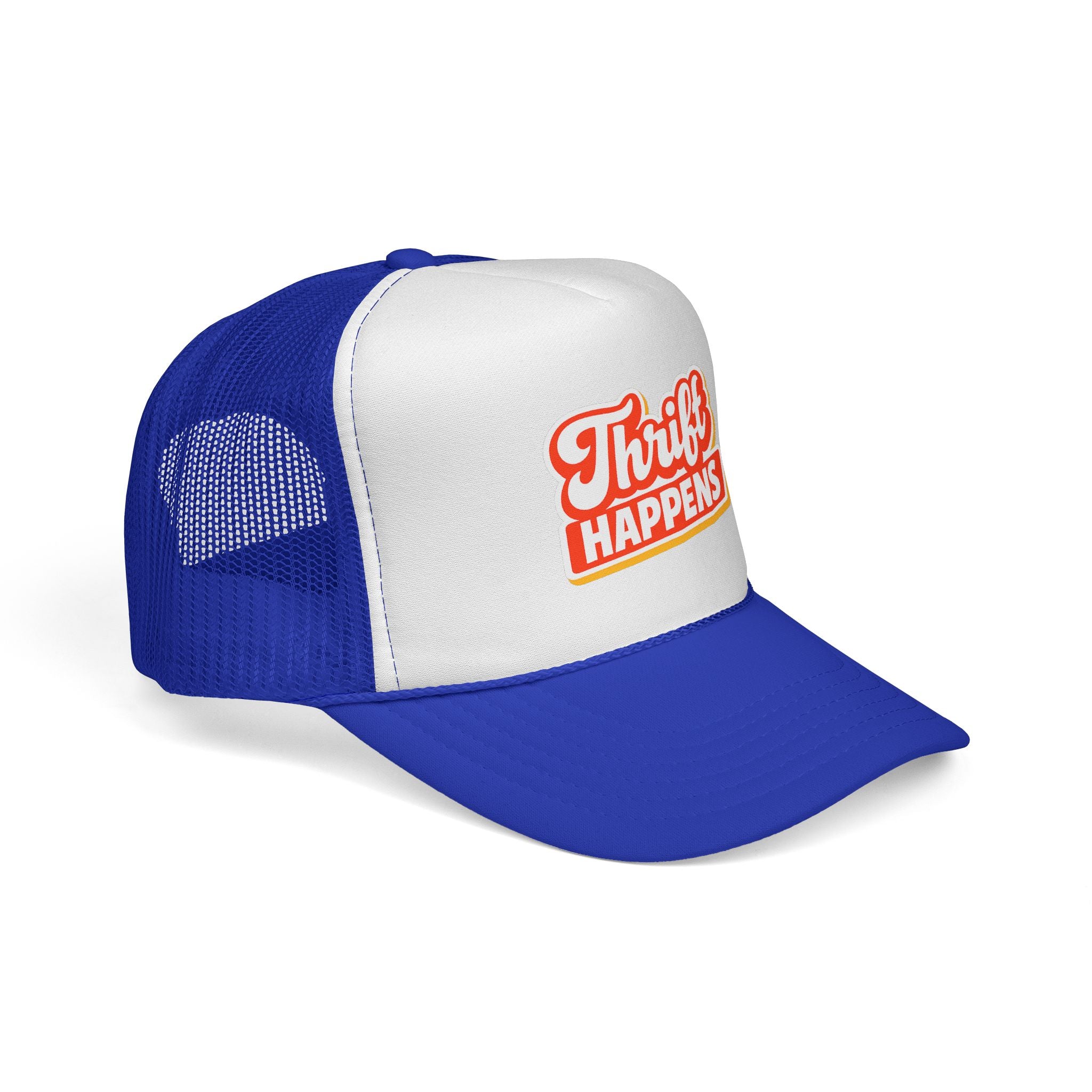 Thrift Happens Trucker Hat — Retro Thrifting Mesh Cap