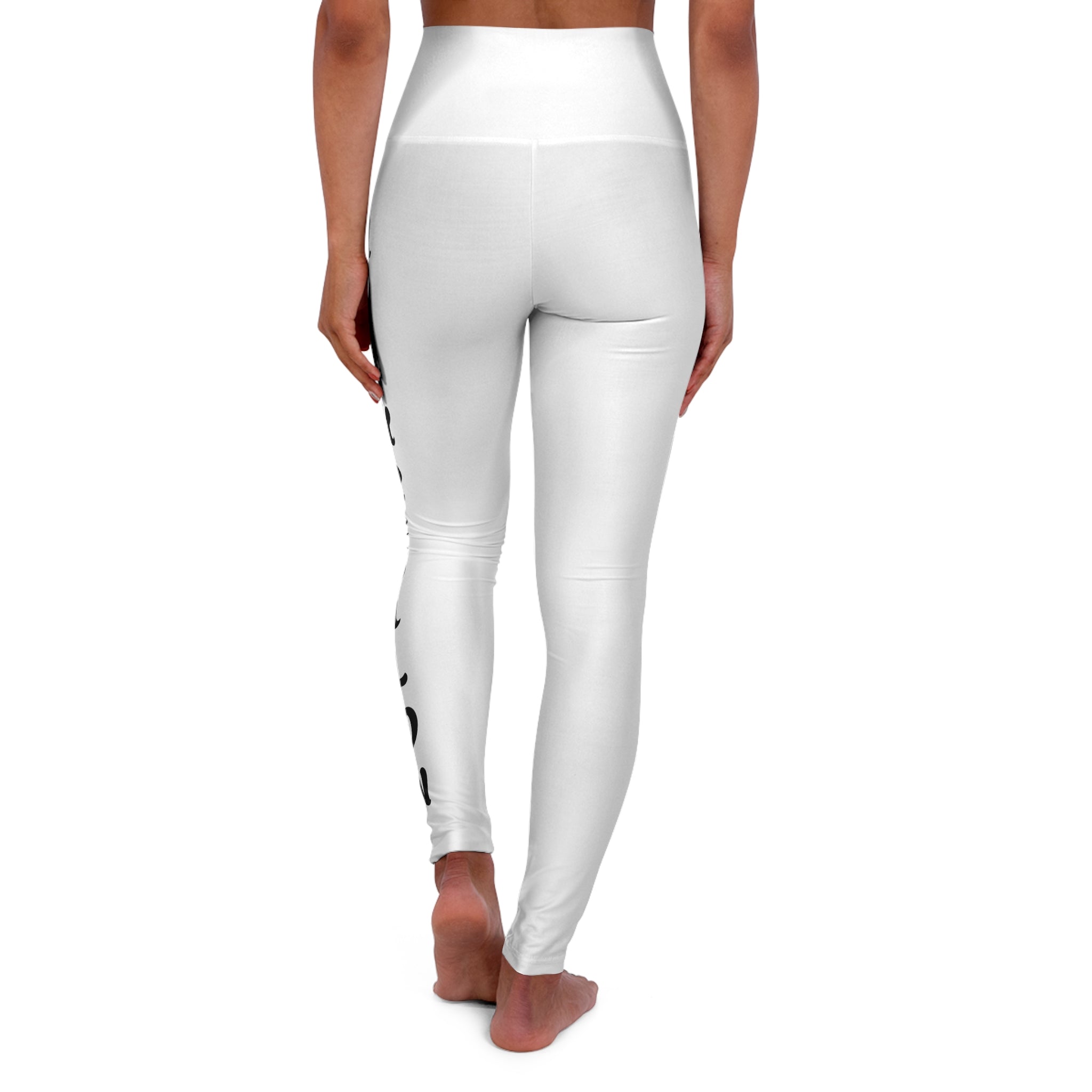 High-Waisted Yoga Leggings — Minimal Side Script AOP