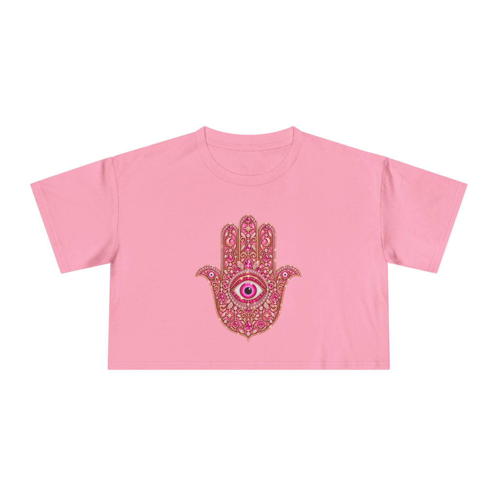 Women's Hamsa Hand Crop Tee – Pink Evil Eye Protection