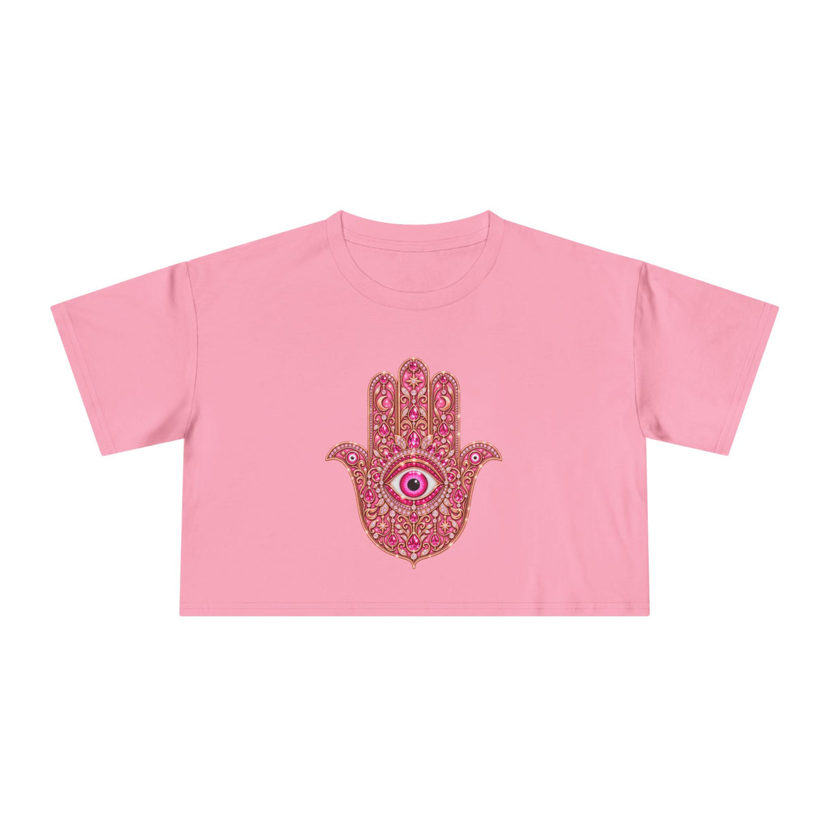 Women's Hamsa Hand Crop Tee – Pink Evil Eye Protection