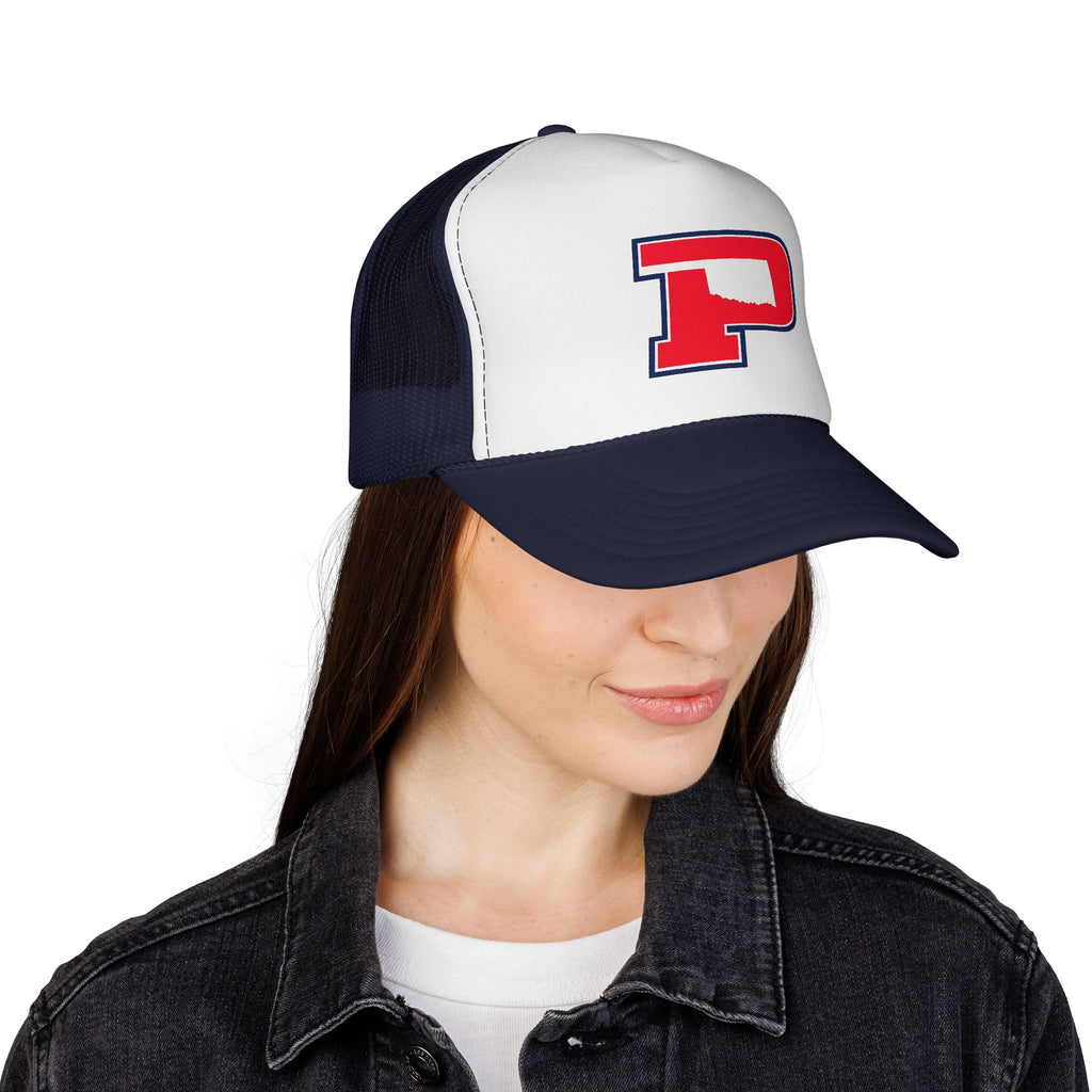 P Letter Trucker Hat - Vintage Red & Navy Patch Cap
