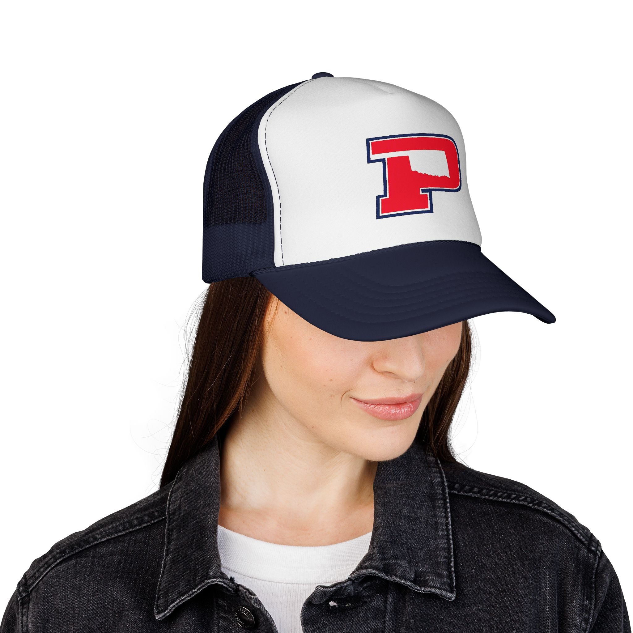 P Letter Trucker Hat - Vintage Red & Navy Patch Cap