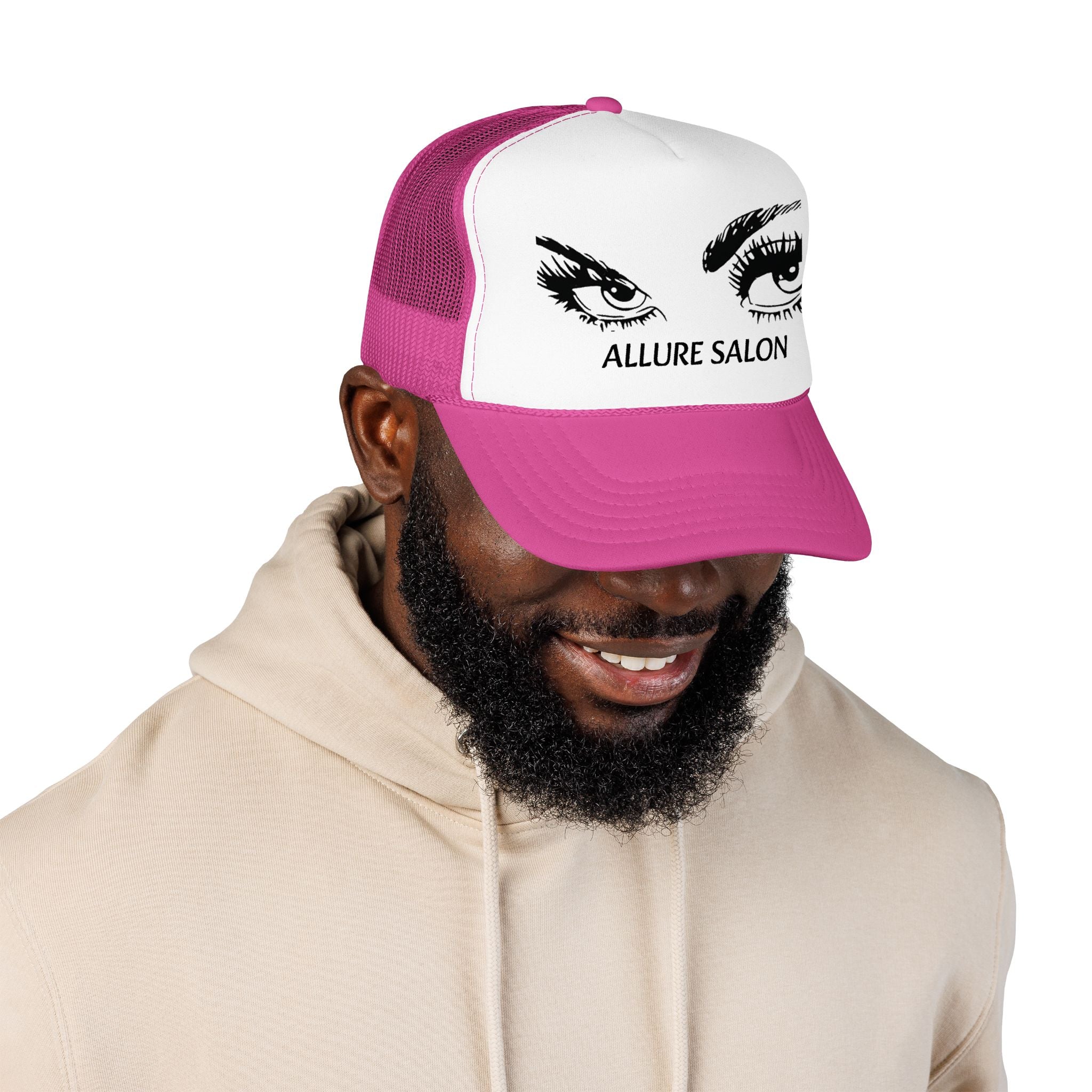 Allure Salon Trucker Hat — Embroidered Eye Logo Foam Cap