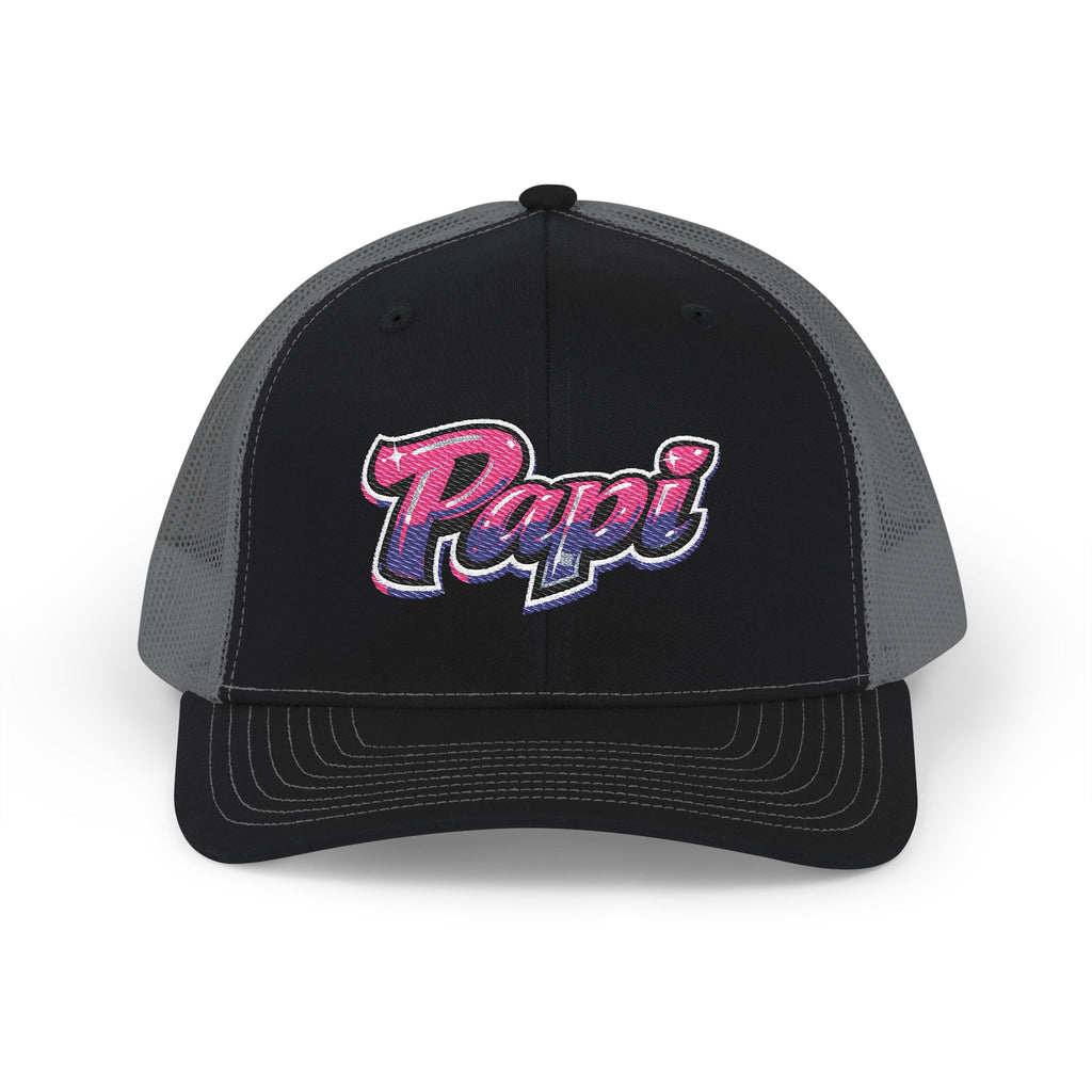 Papi Trucker Cap — Vintage Pink Script Snapback