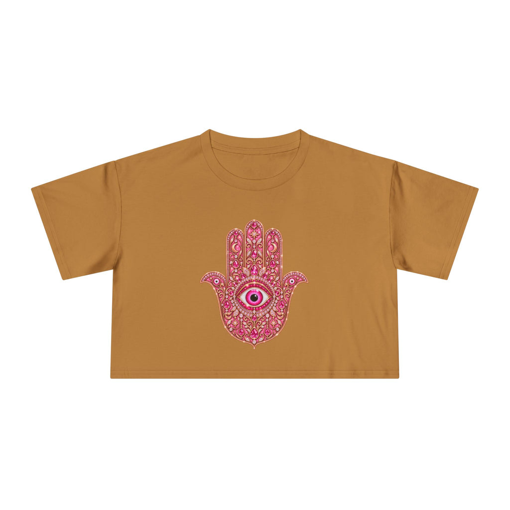 Women's Hamsa Hand Crop Tee – Pink Evil Eye Protection