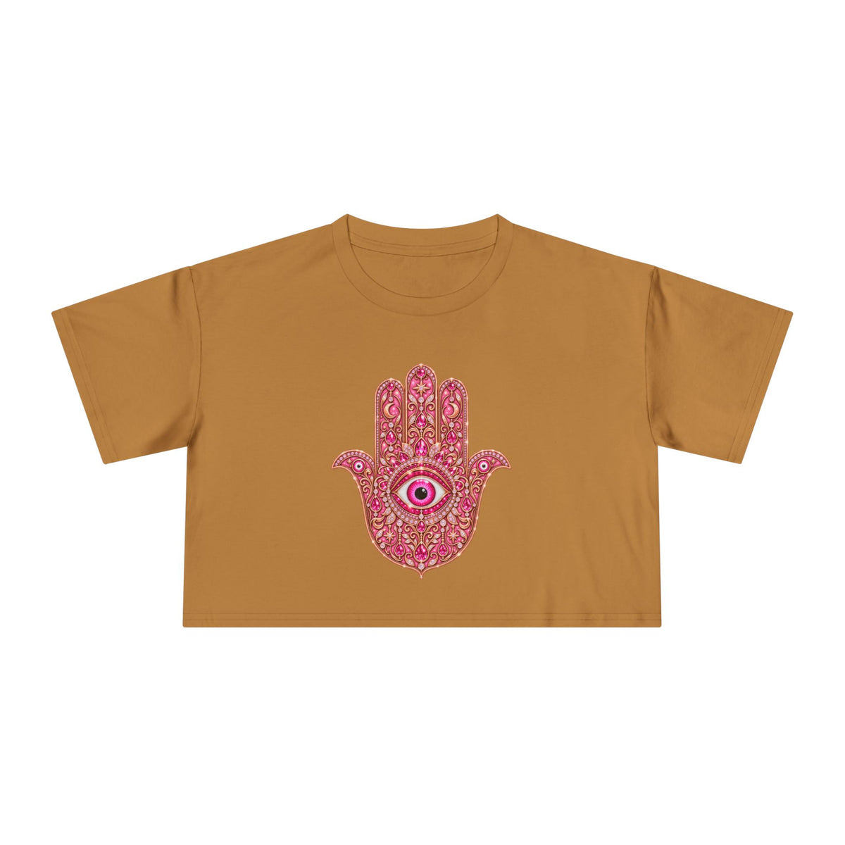 Women's Hamsa Hand Crop Tee – Pink Evil Eye Protection