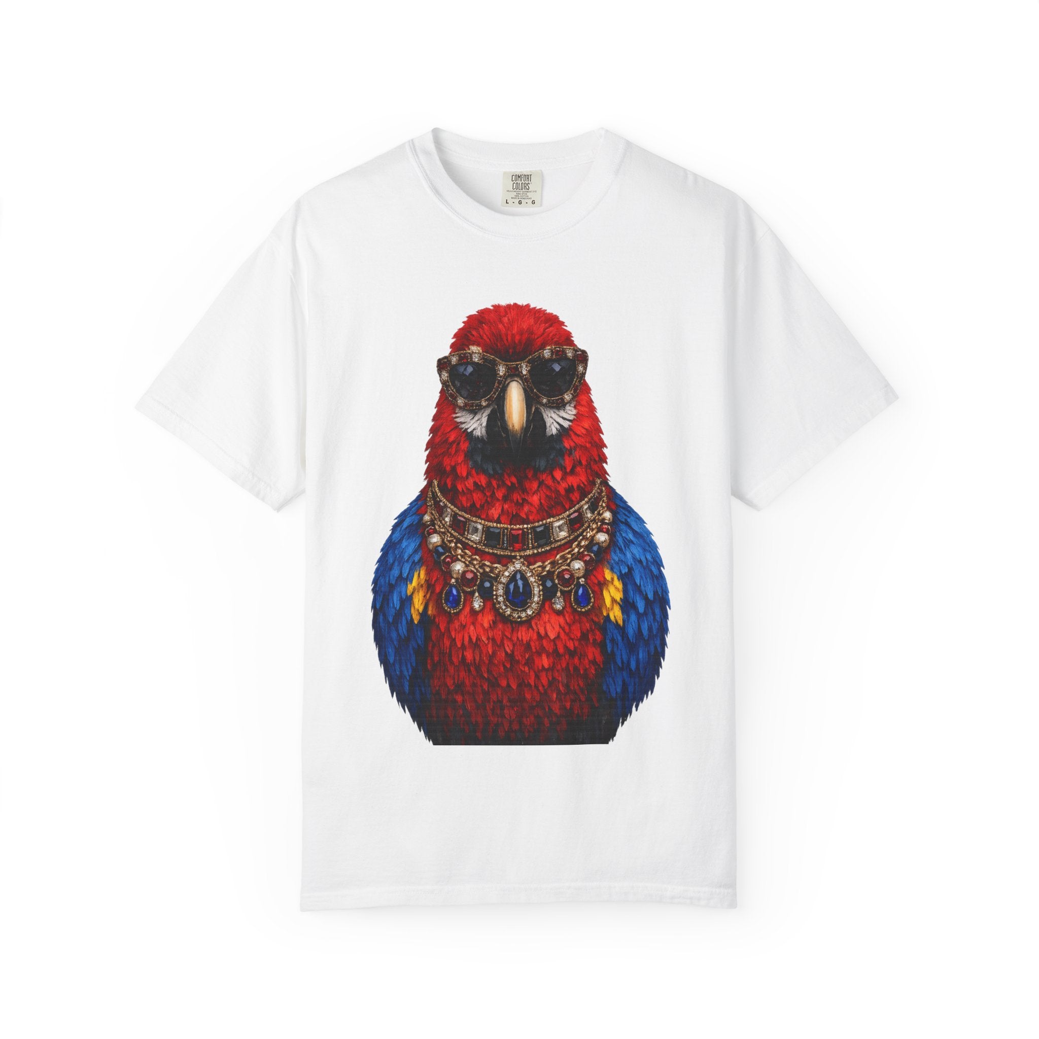 Parrot Portrait T-Shirt — Regal Red & Blue Parrot Graphic Tee