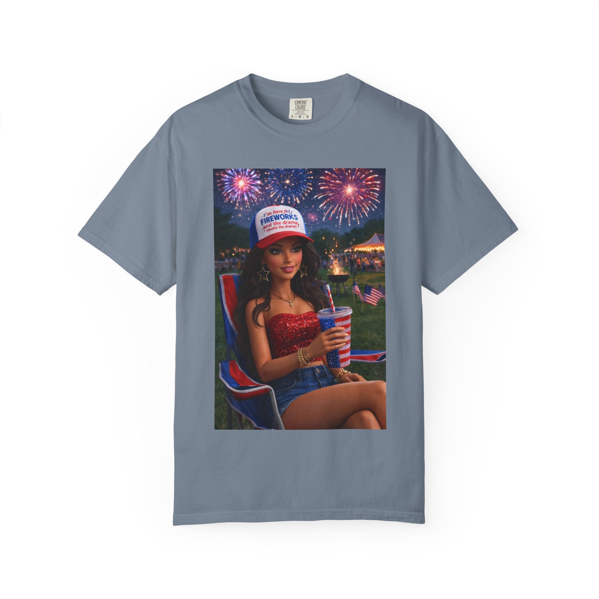 Independence Day Patriotic Graphic T-Shirt — 'Pretty Petty' Fireworks Design