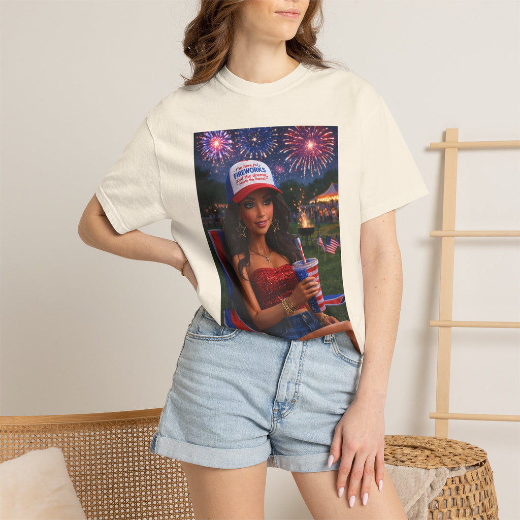 Independence Day Patriotic Graphic T-Shirt — 'Pretty Petty' Fireworks Design