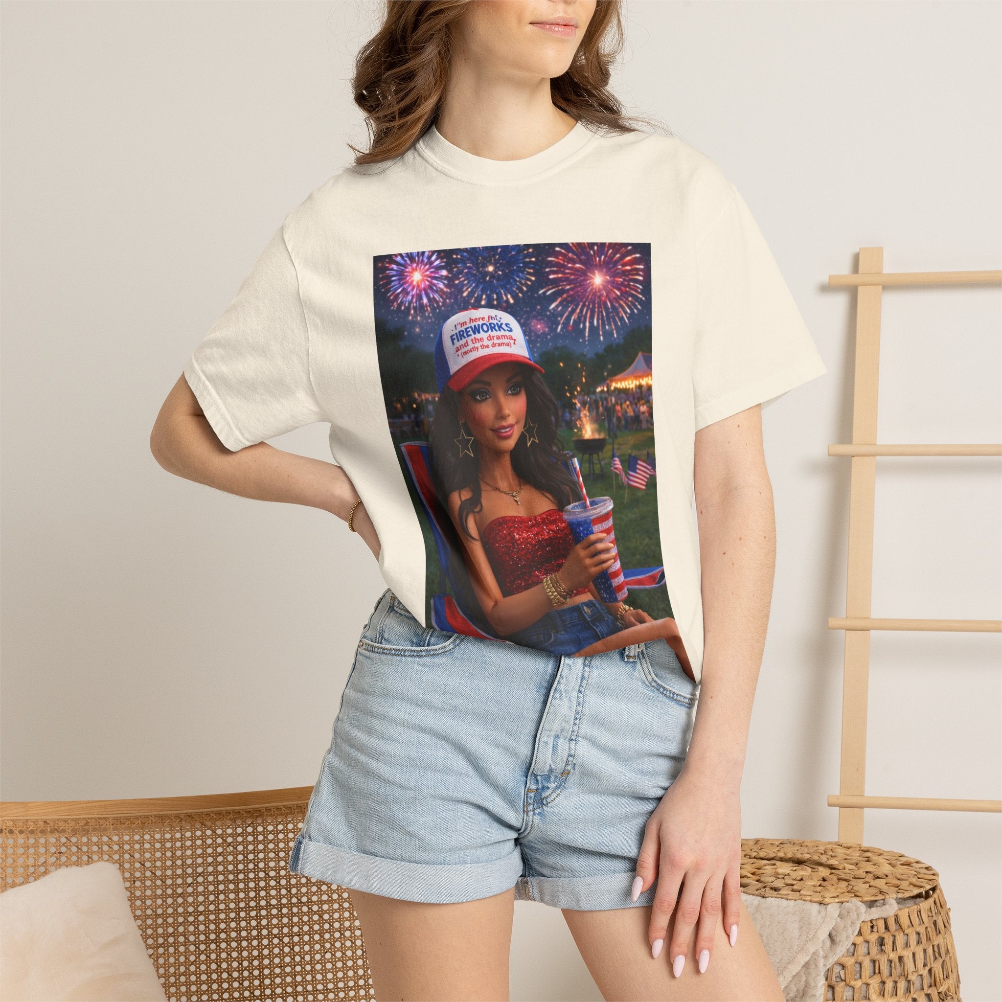 Independence Day Patriotic Graphic T-Shirt — 'Pretty Petty' Fireworks Design