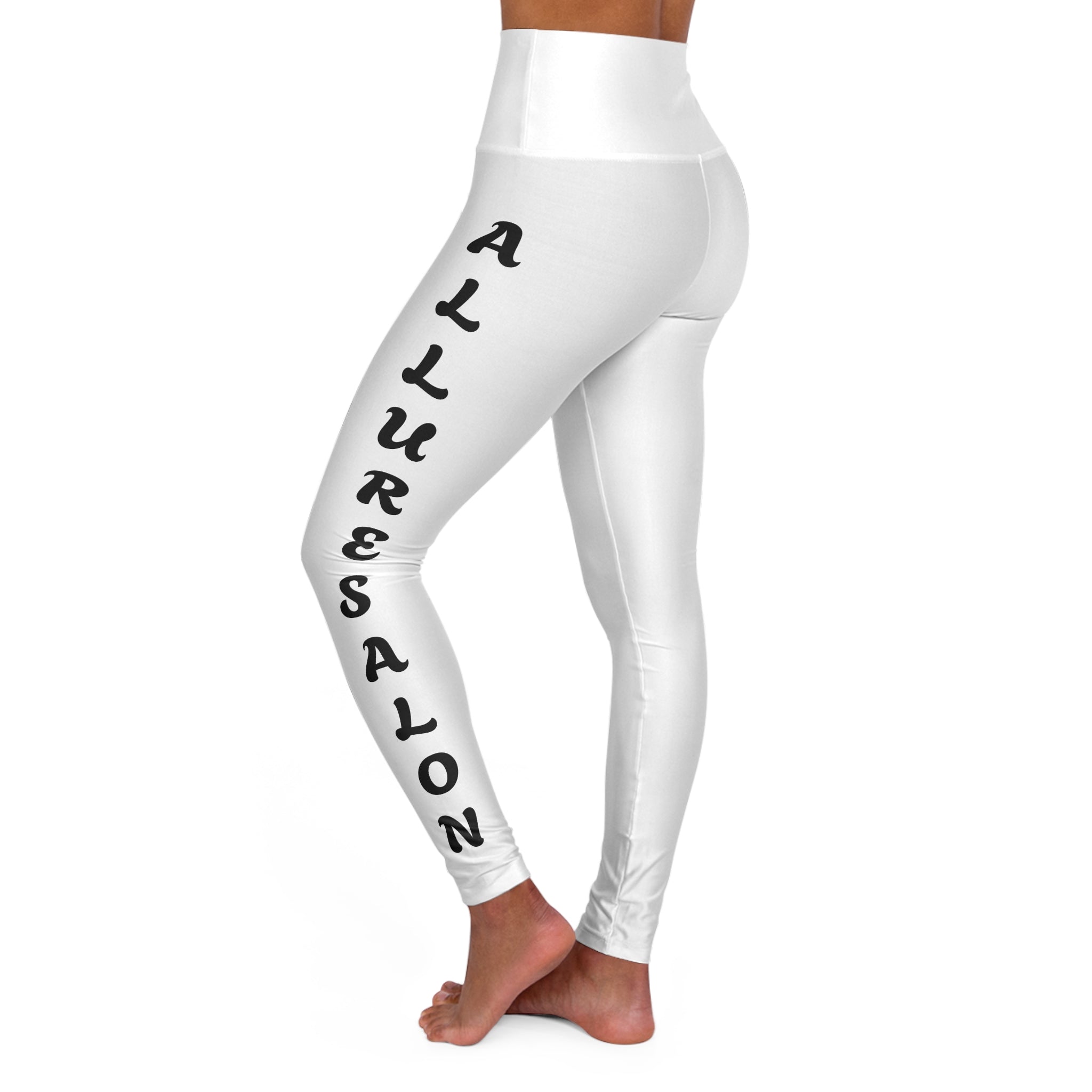 High-Waisted Yoga Leggings — Minimal Side Script AOP