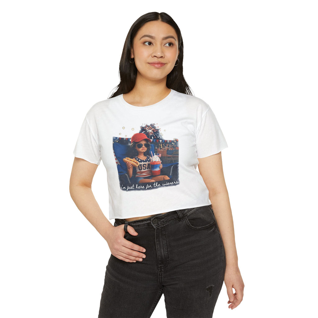 Festival Crop Top — 'I'm Just Here for the Wieners' USA Picnic Graphic