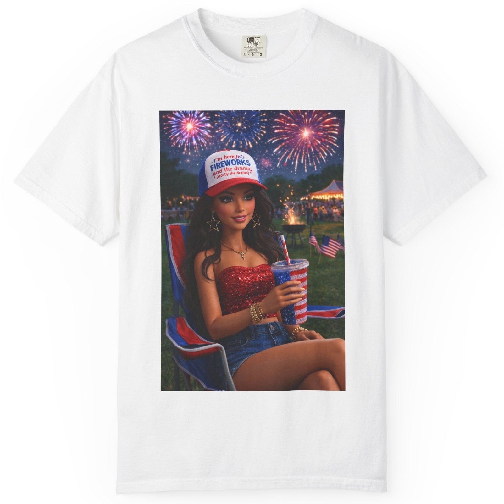 Independence Day Patriotic Graphic T-Shirt — 'Pretty Petty' Fireworks Design