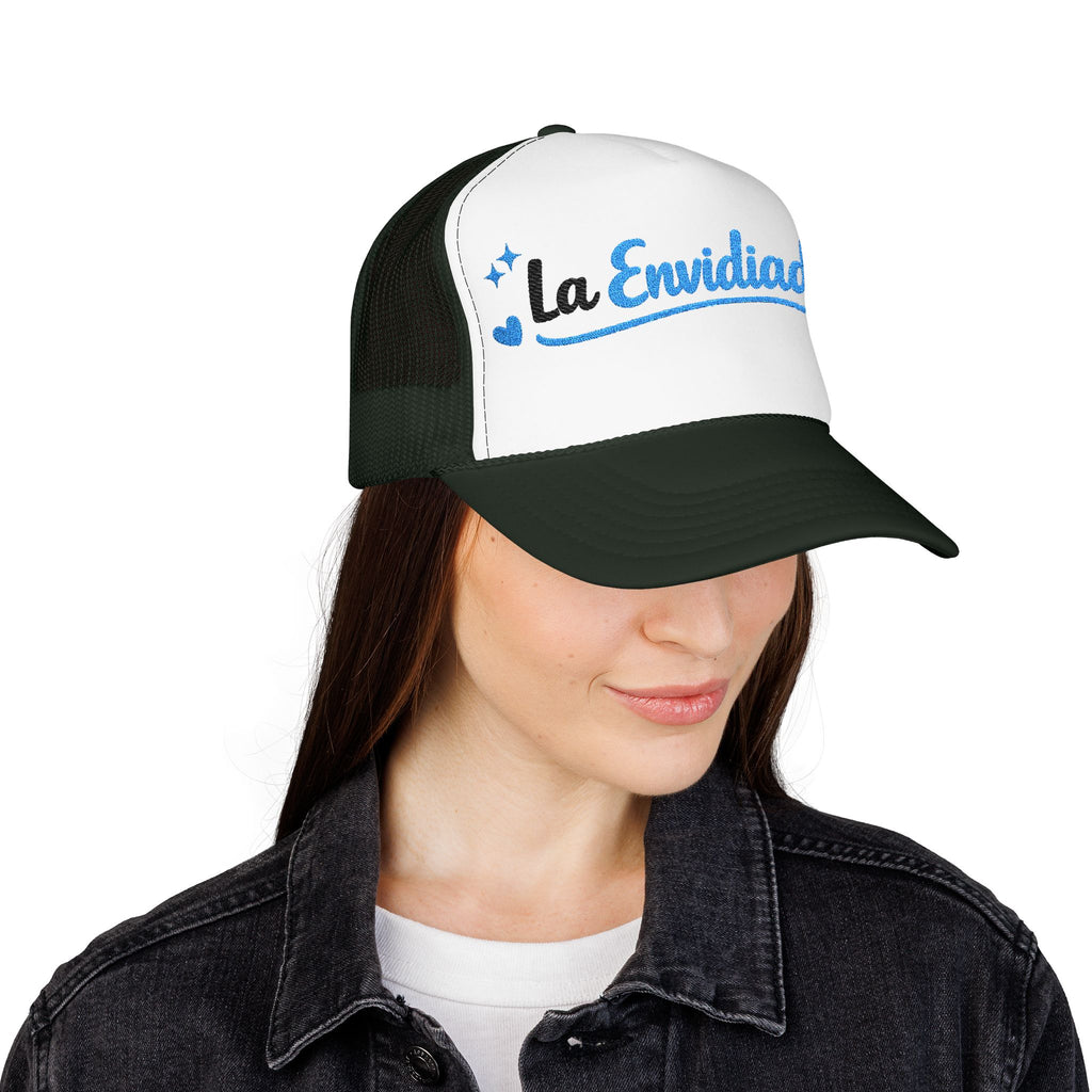 Emocionada Script Trucker Hat — Blue Glitter "La Envidiada" Foam Cap