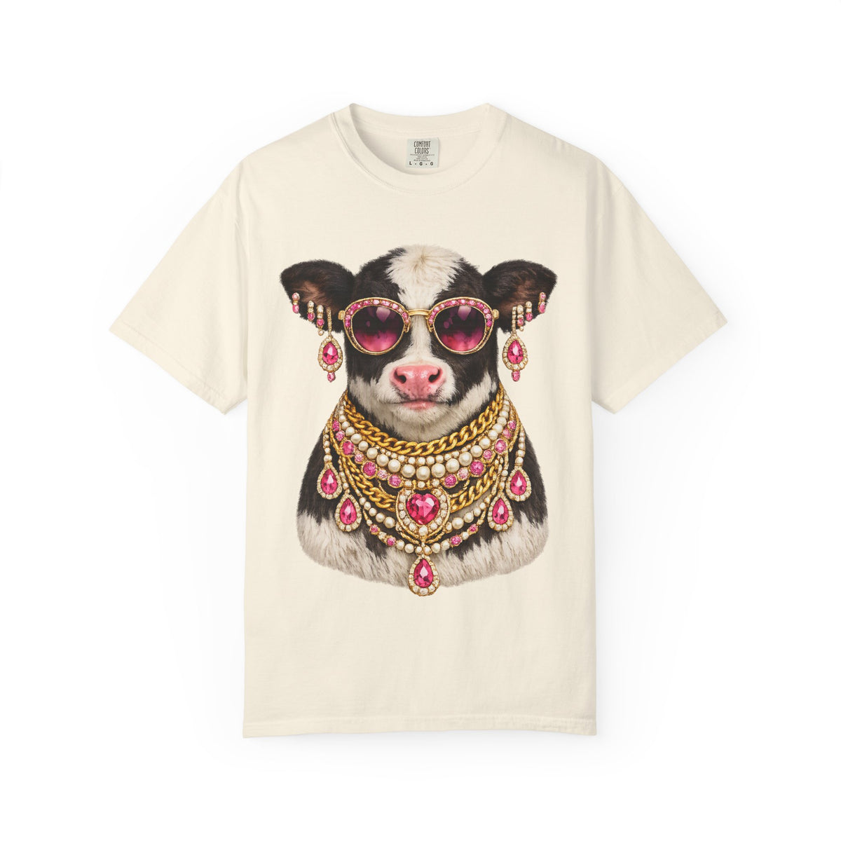 Cow Wearing Sunglasses and Jewelry Graphic T-Shirt