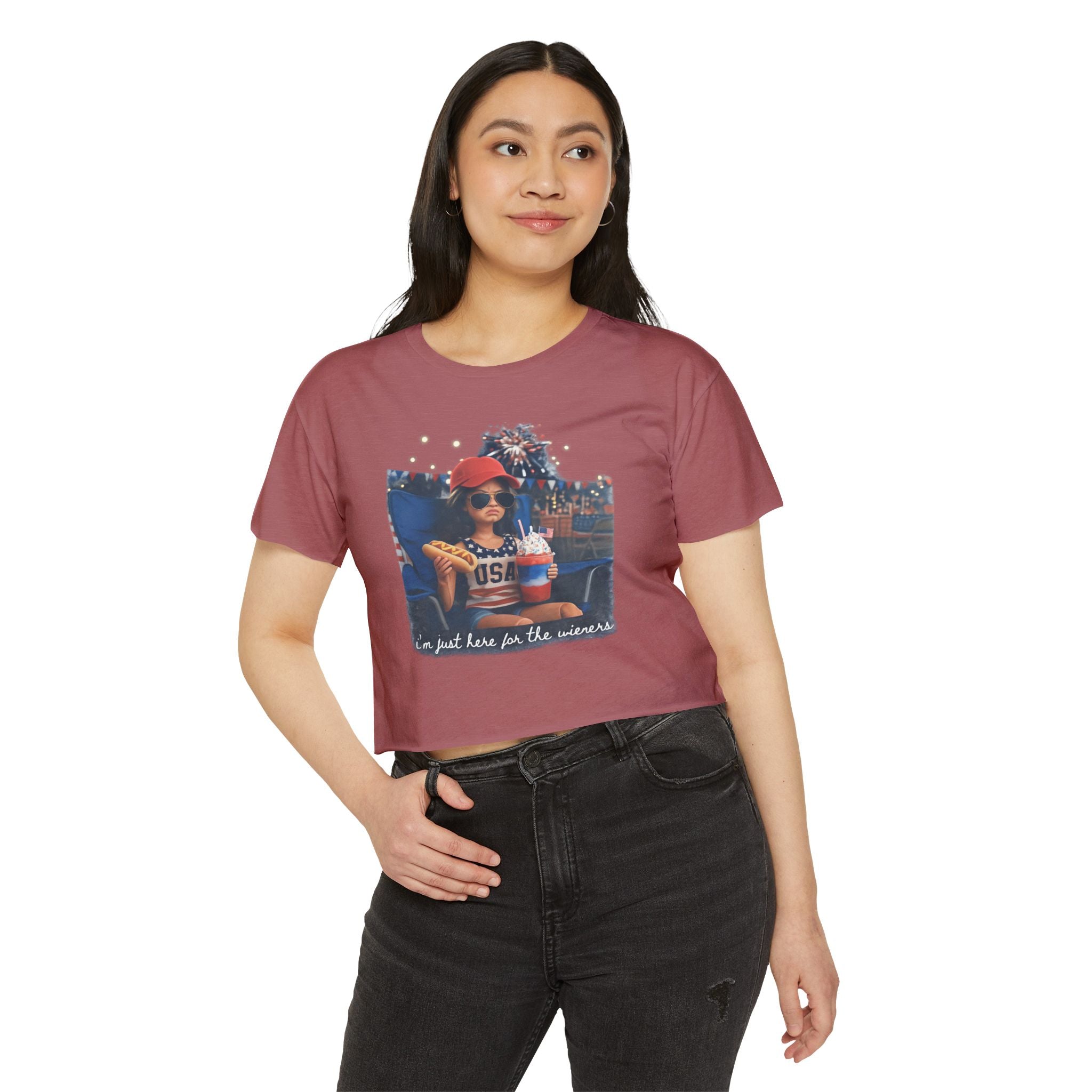 Festival Crop Top — 'I'm Just Here for the Wieners' USA Picnic Graphic