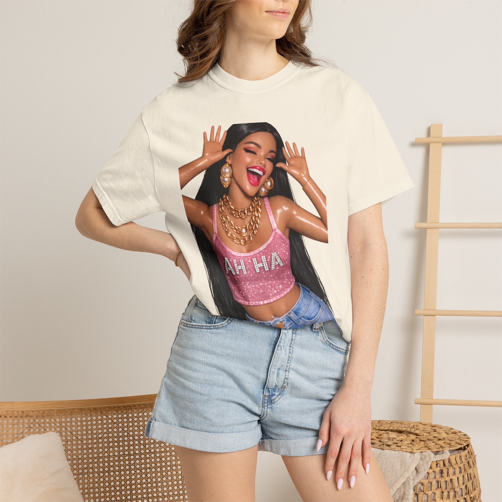 Graphic Tee — 'AH HA' Diva Illustration Crop Top Design