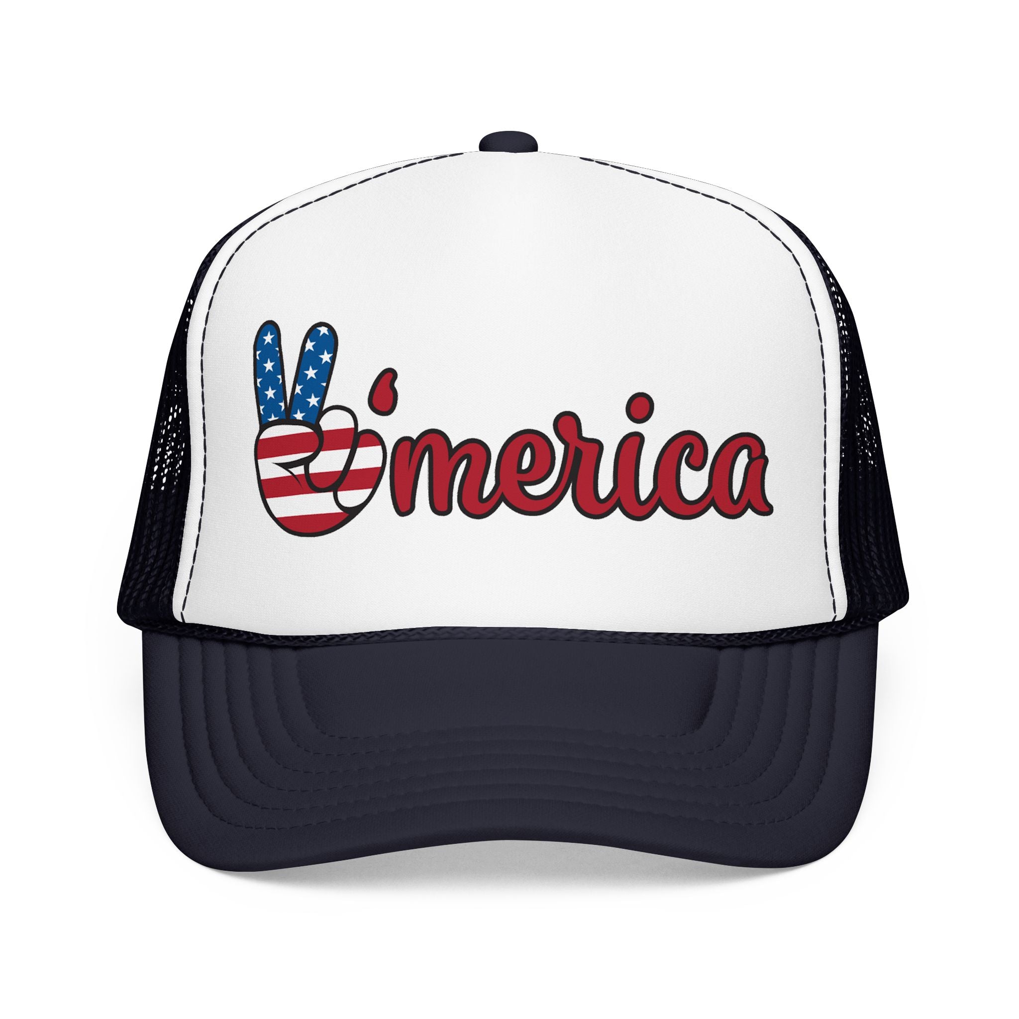 Trucker Hat — 'Merica Peace Sign Patriotic Foam Mesh Cap (4th of July)