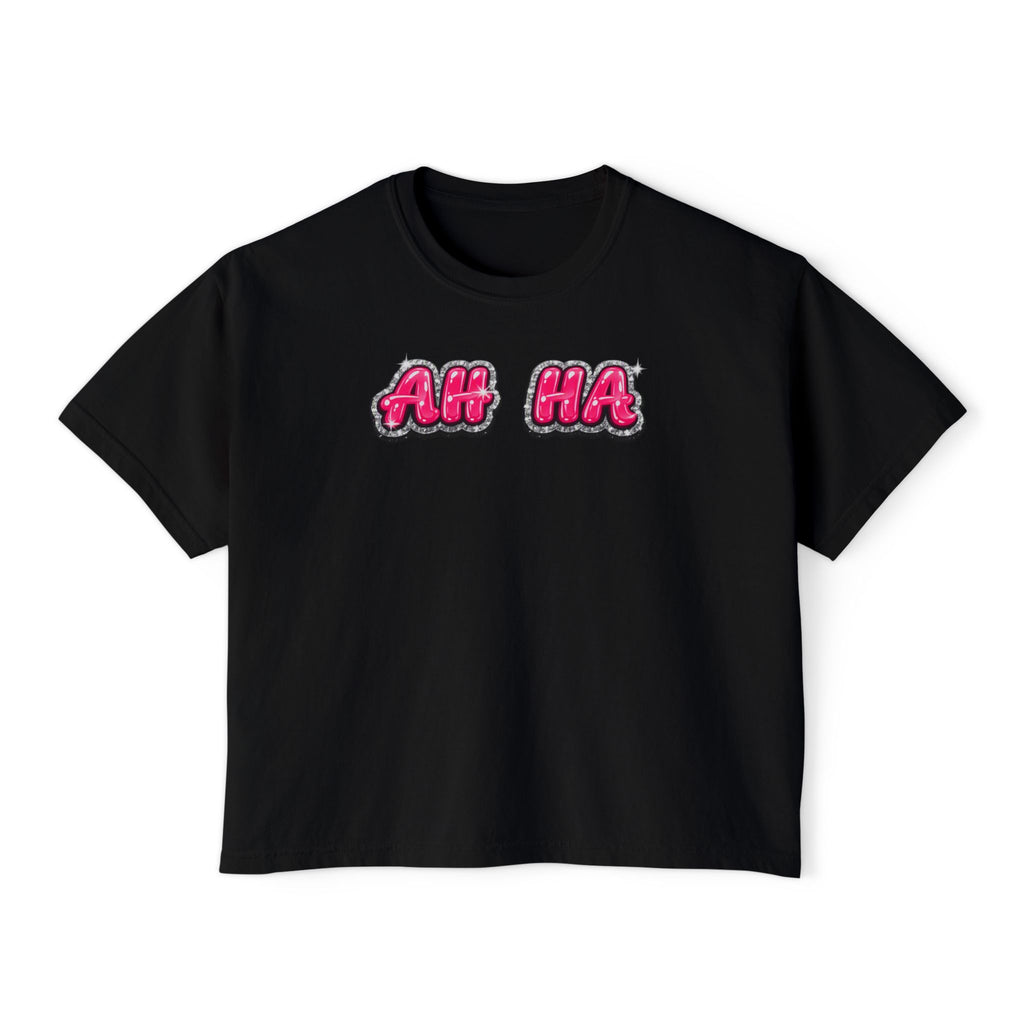 Ah Ha Graphic Tee – Women's Boxy Tee with Pink Lip Back Accent