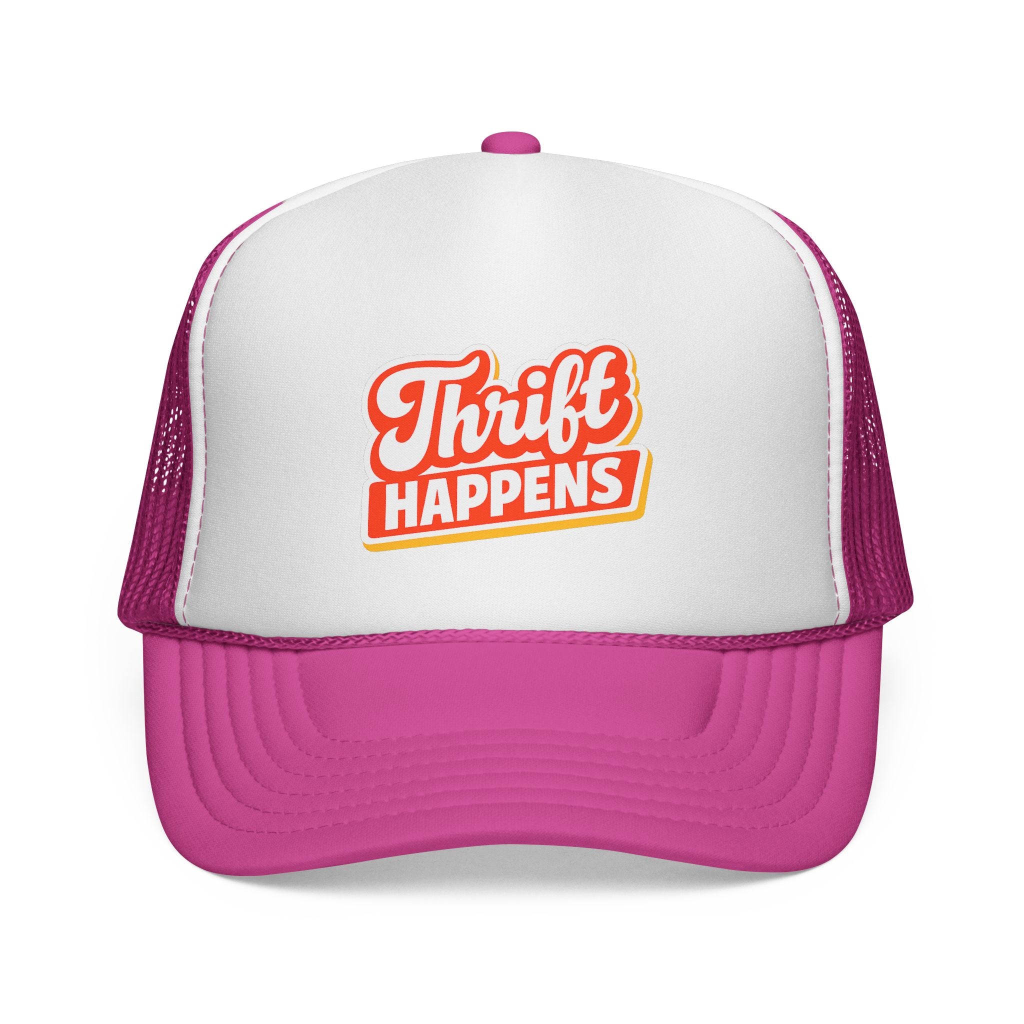 Thrift Happens Trucker Hat — Retro Thrifting Mesh Cap