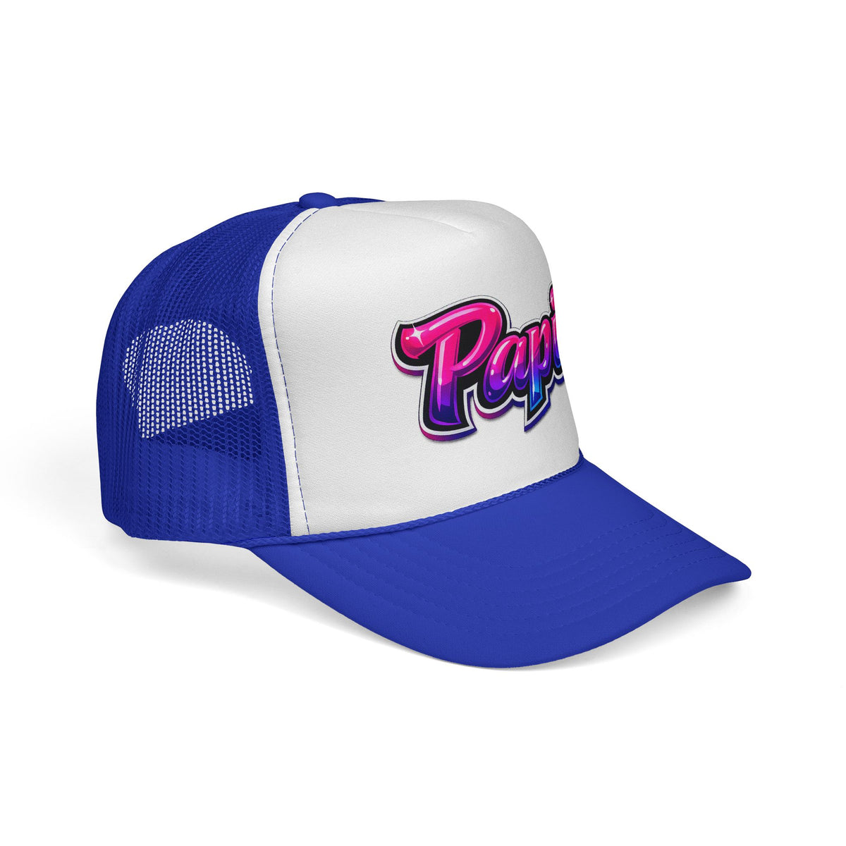 Papi Trucker Cap — Retro Neon Script Embroidered Mesh Hat