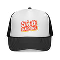Thrift Happens Trucker Hat — Retro Thrifting Mesh Cap