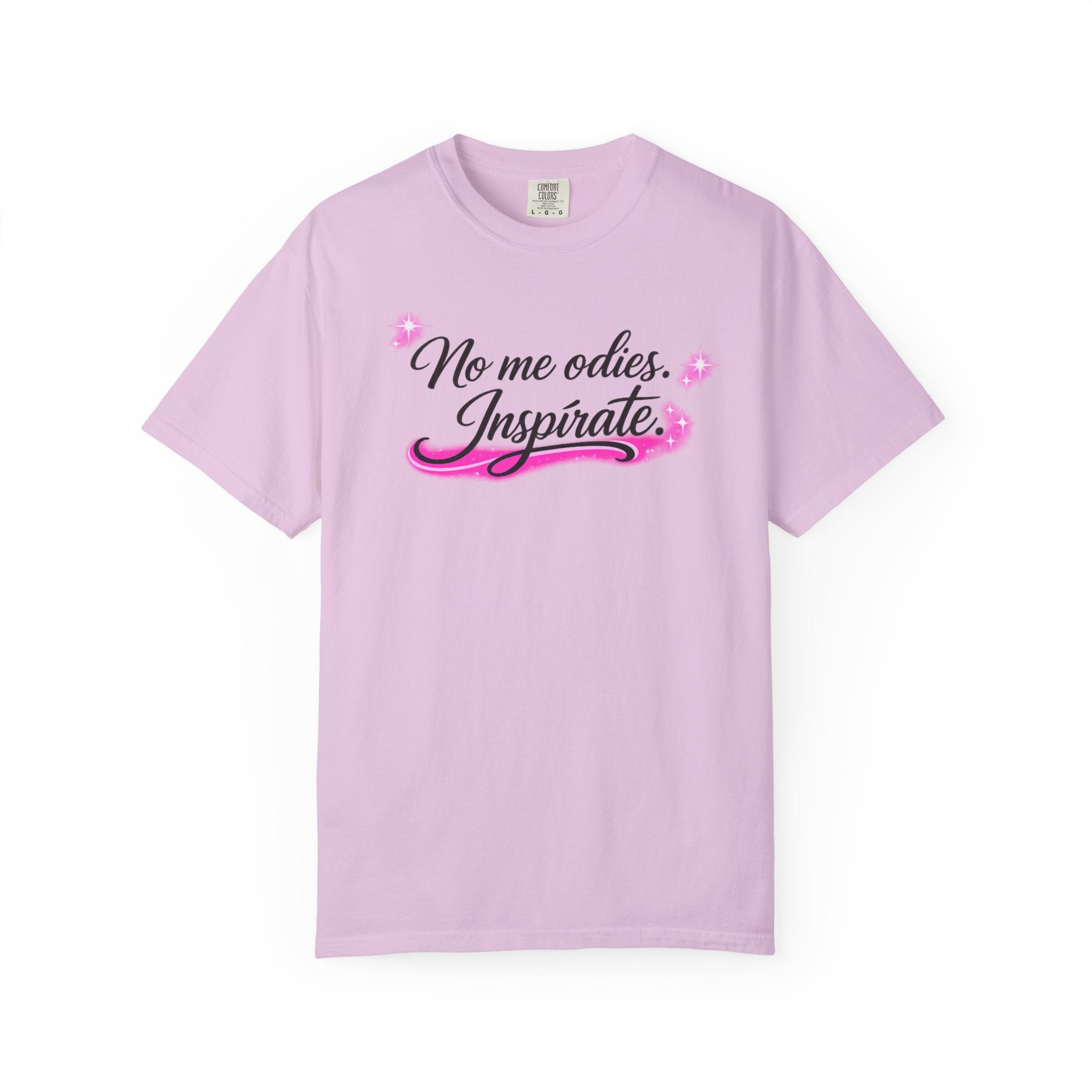 Inspirate Spanish Quote T-Shirt — “No me odies. Inspirate.” Pink Script Tee