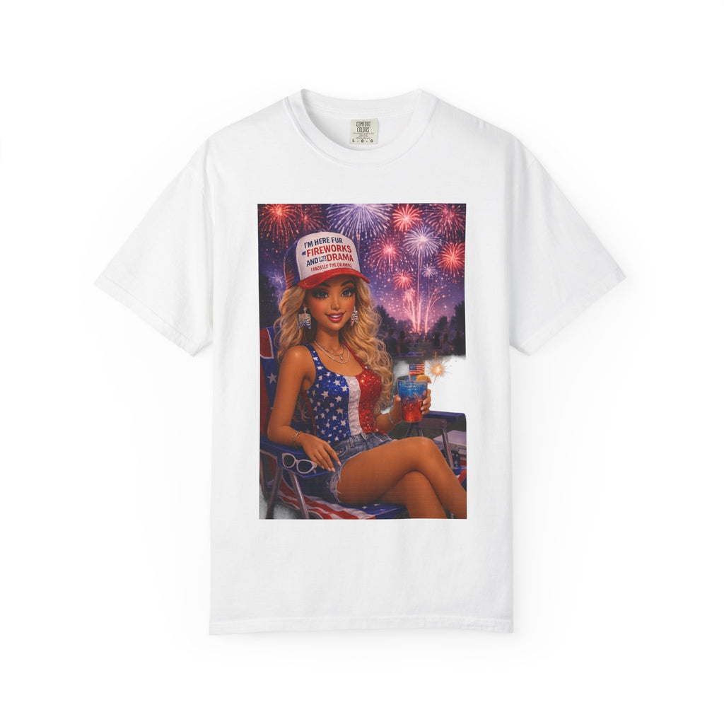 Patriotic Pin-Up Tee — "Make America Fun Again" Fireworks Fourth of July T-Shirt