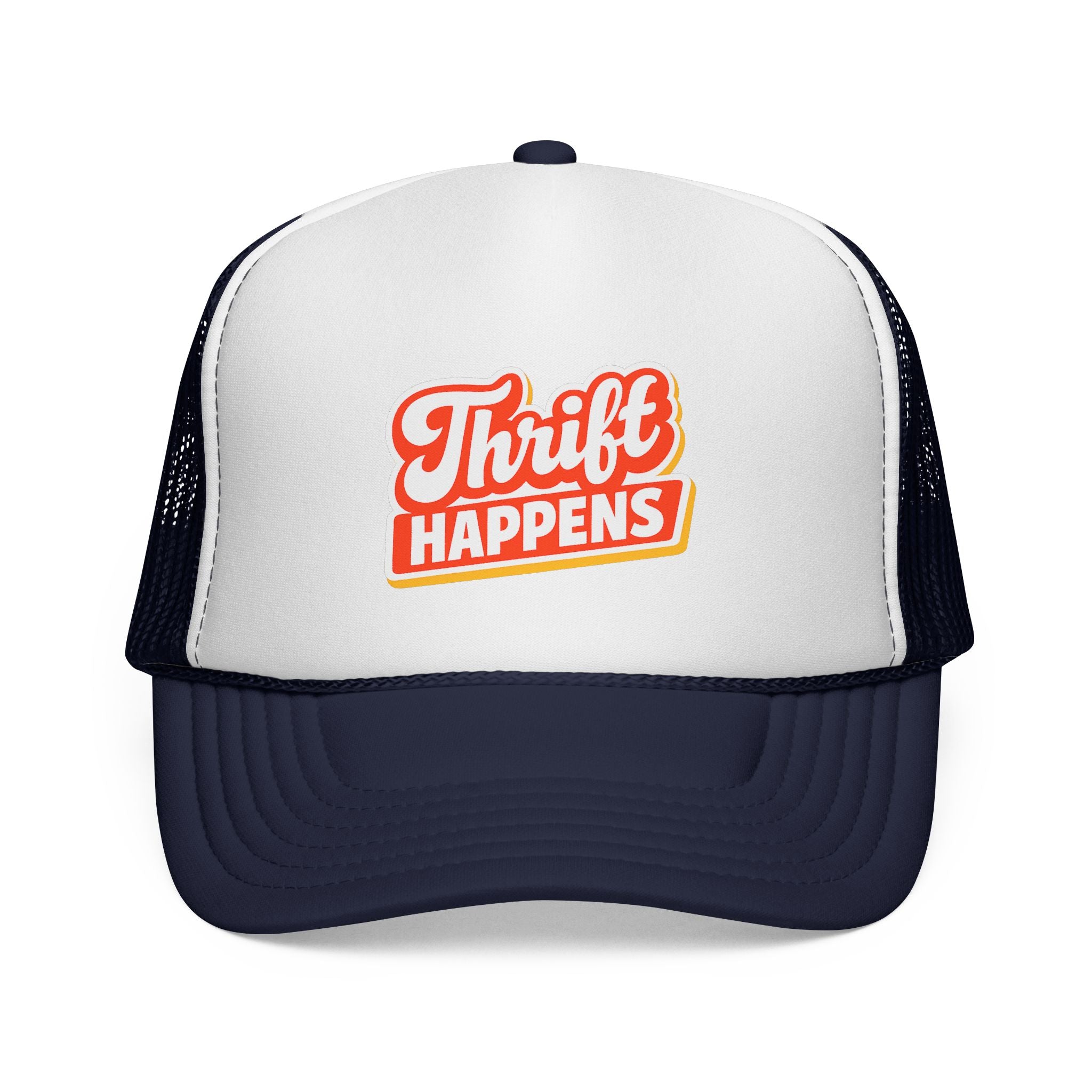 Thrift Happens Trucker Hat — Retro Thrifting Mesh Cap