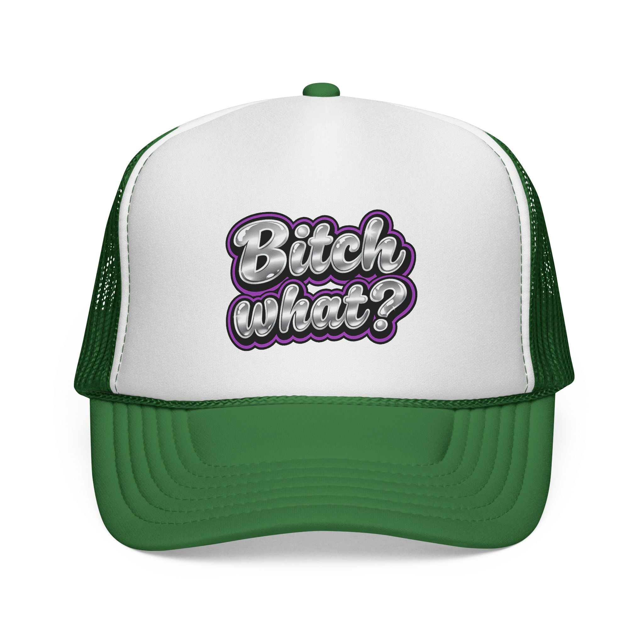 Trucker Cap — "Bitch What?" Retro Script Mesh Hat