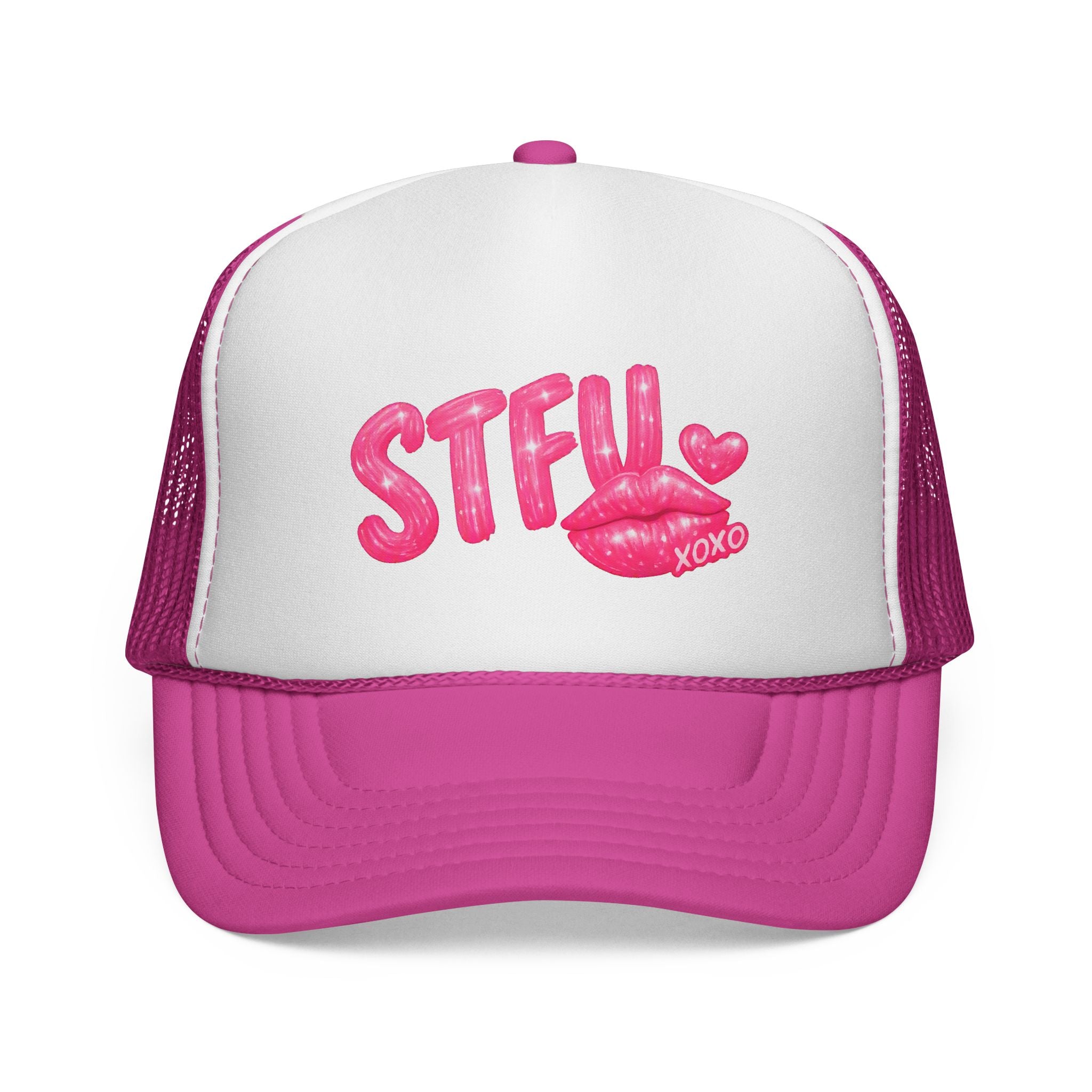 STFU Kiss Trucker Cap - Pink Lip Graphic Mesh Hat