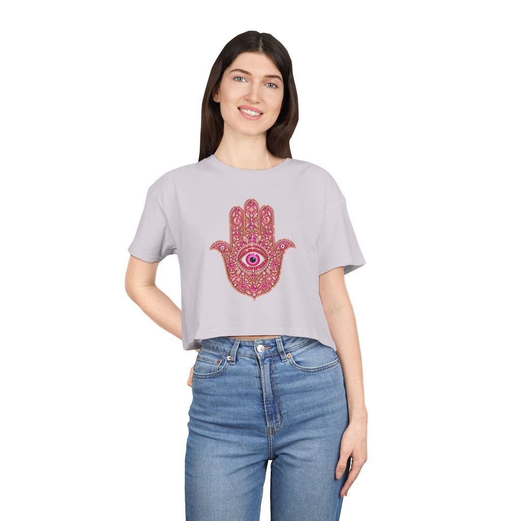 Women's Hamsa Hand Crop Tee – Pink Evil Eye Protection