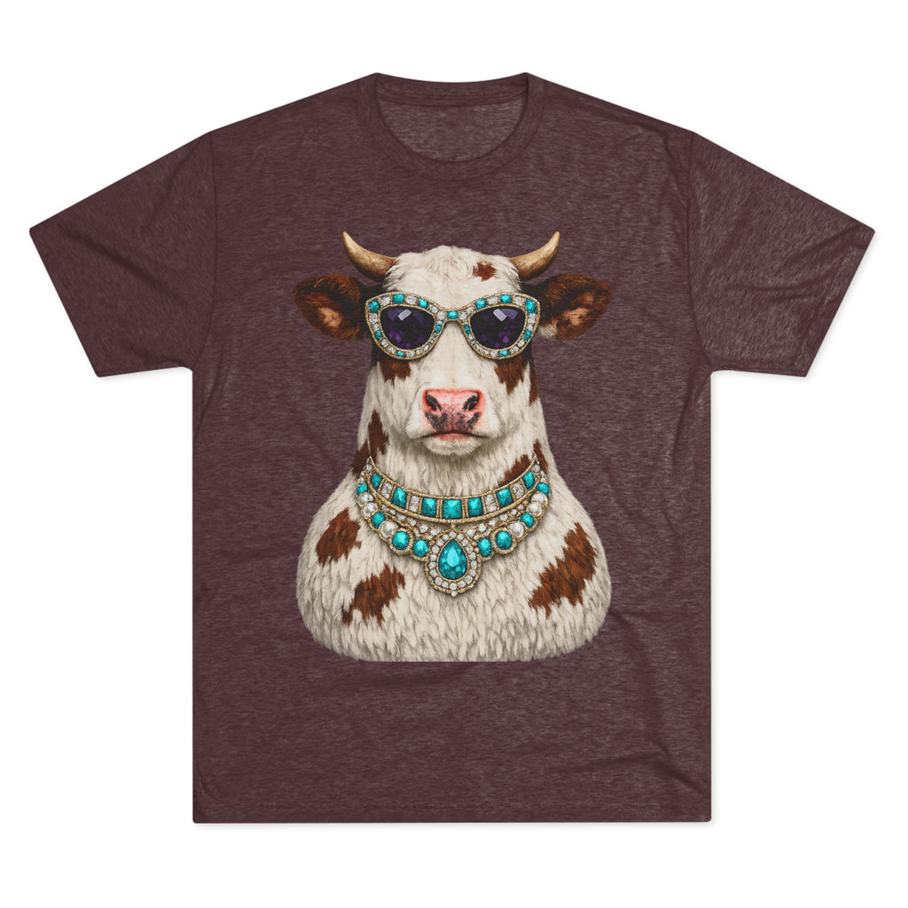 Cow with Sunglasses & Turquoise Necklace T-Shirt — Quirky Western Farm Animal Tee