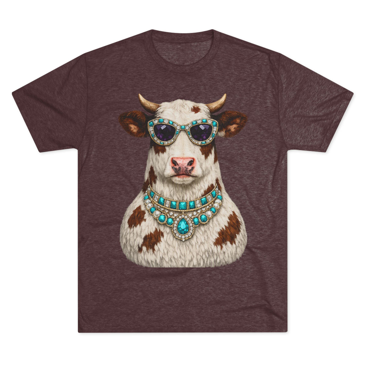 Cow with Sunglasses & Turquoise Necklace T-Shirt — Quirky Western Farm Animal Tee