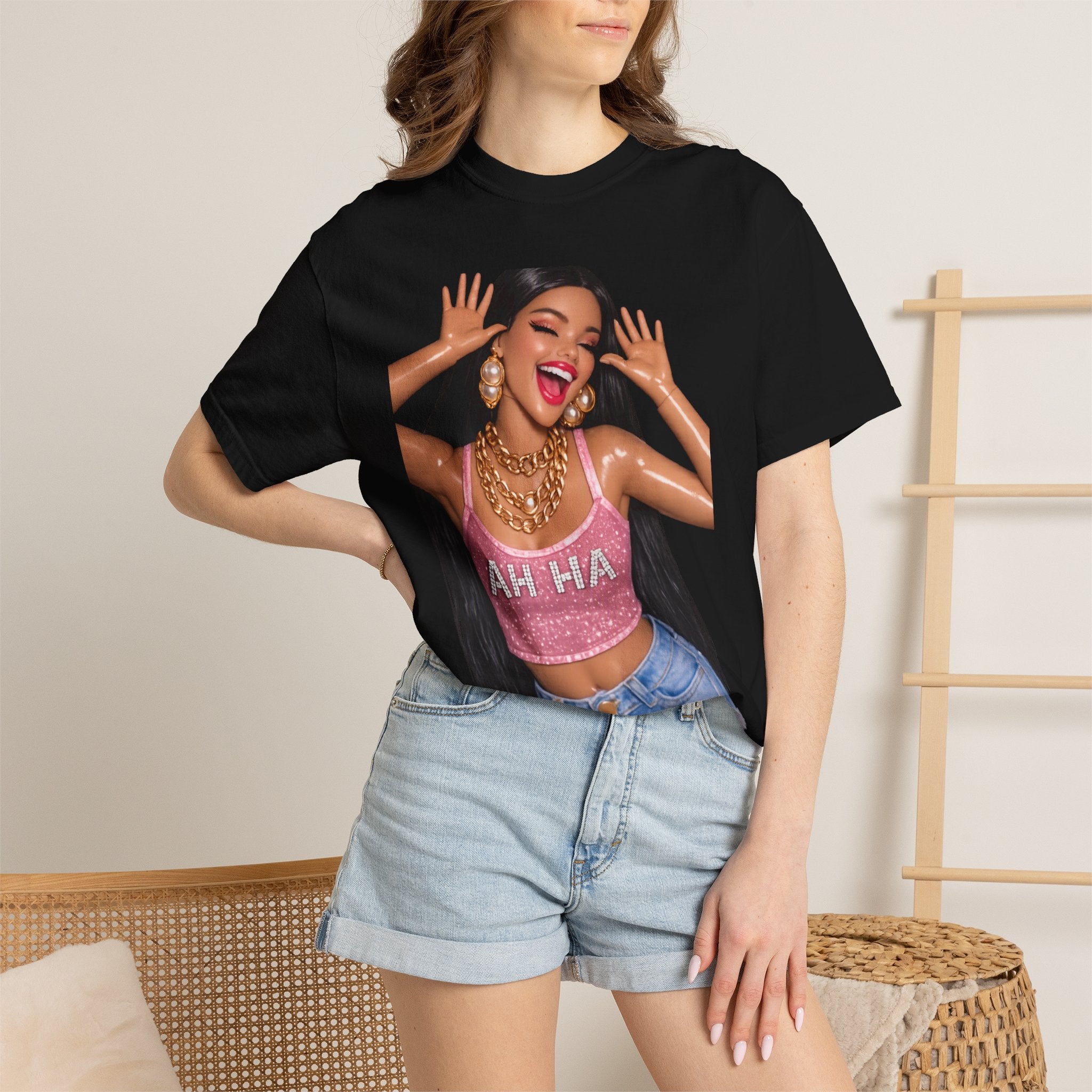 Graphic Tee — 'AH HA' Diva Illustration Crop Top Design