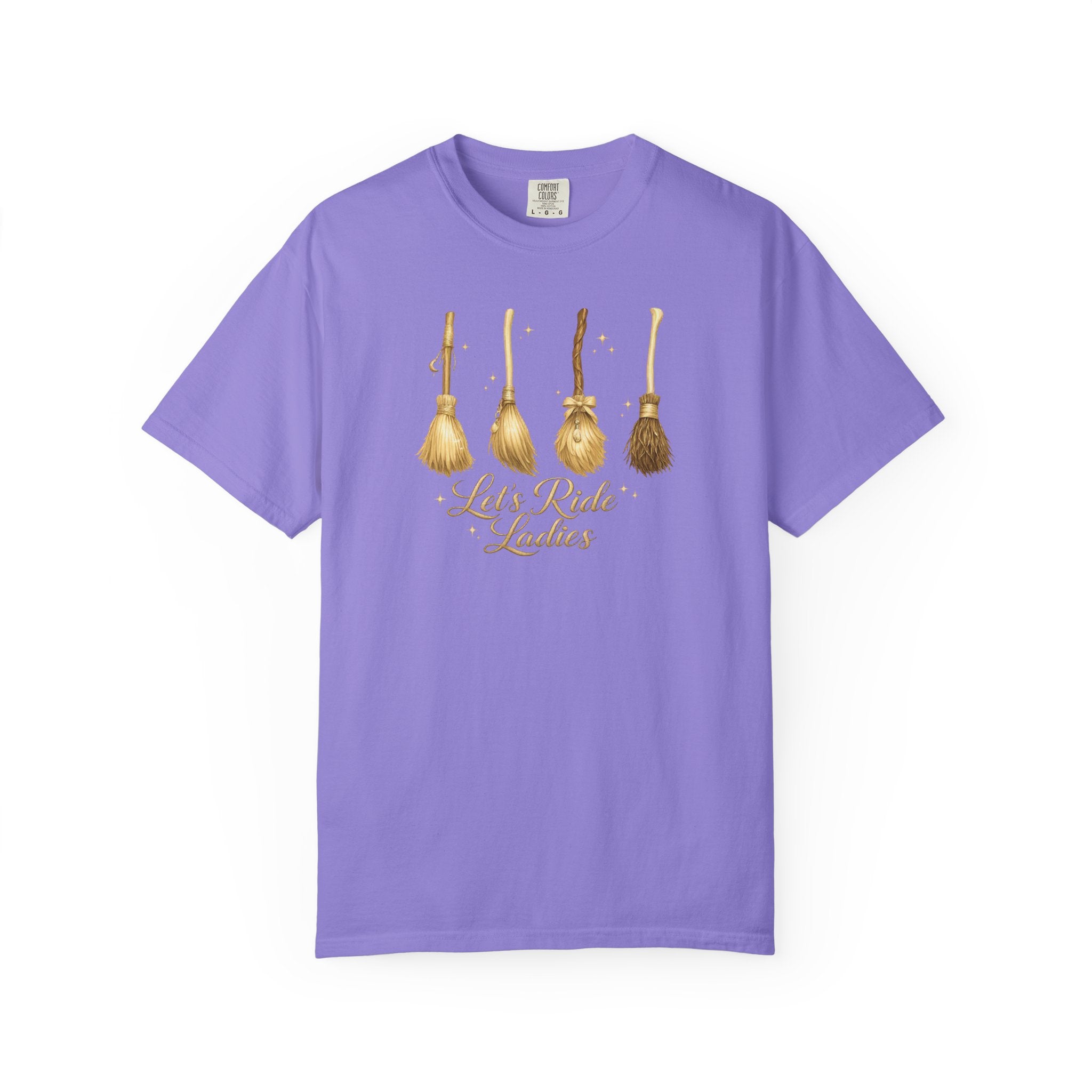 Let's Ride Ladies T-Shirt — Vintage Gold Riding Crop Equestrian Tee