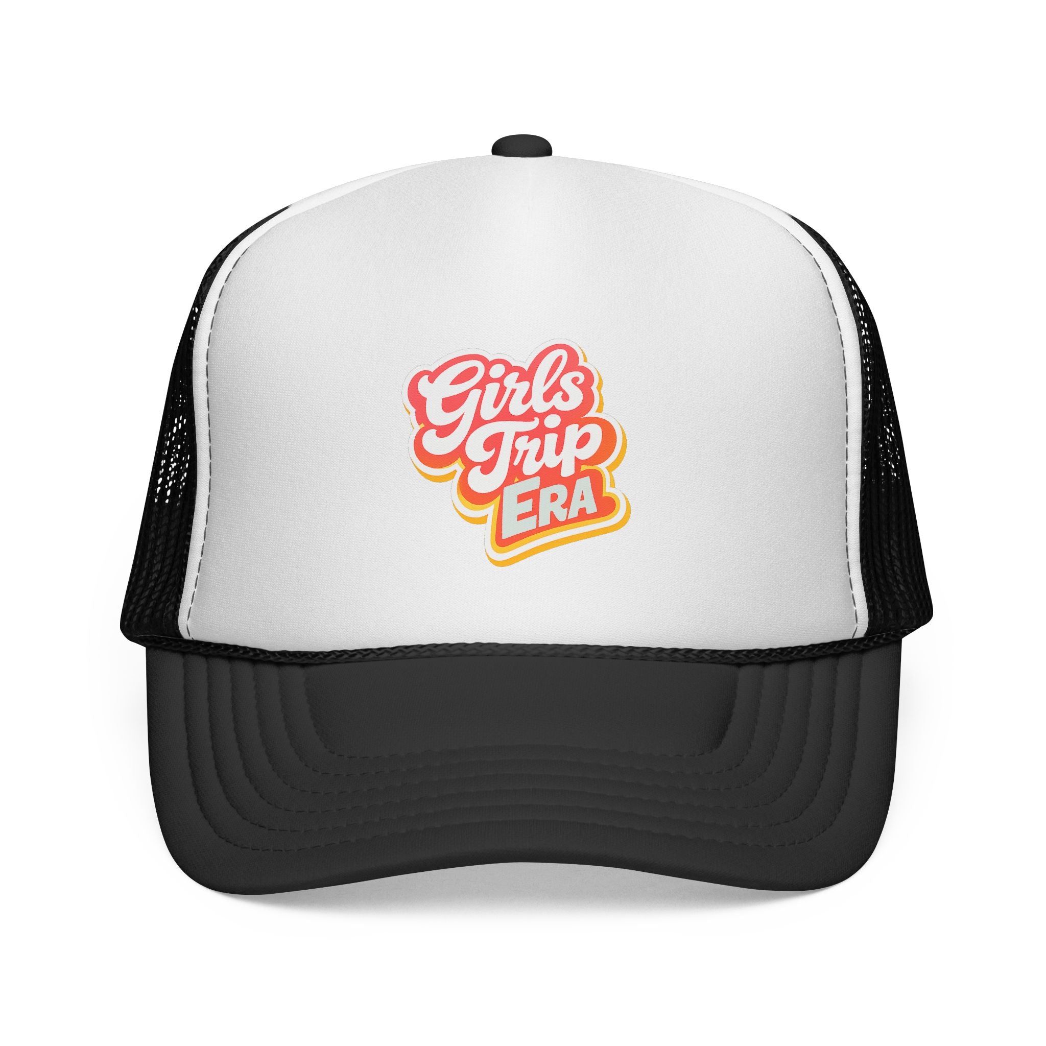 Girls Trip Era Trucker Cap — Retro Script Mesh Hat for Bachelorette & Travel