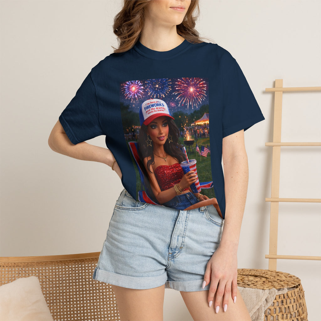 Independence Day Patriotic Graphic T-Shirt — 'Pretty Petty' Fireworks Design