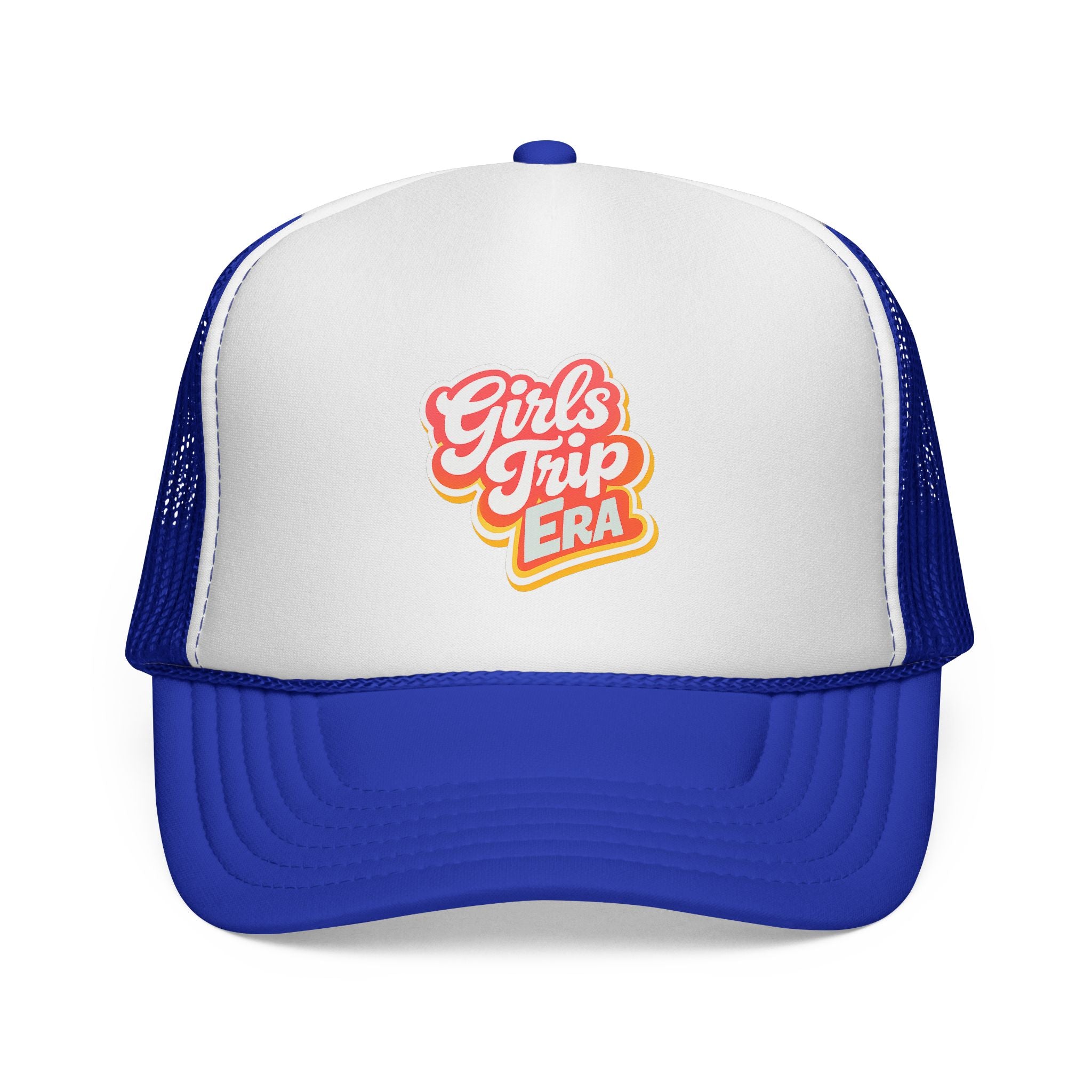 Girls Trip Era Trucker Cap — Retro Script Mesh Hat for Bachelorette & Travel