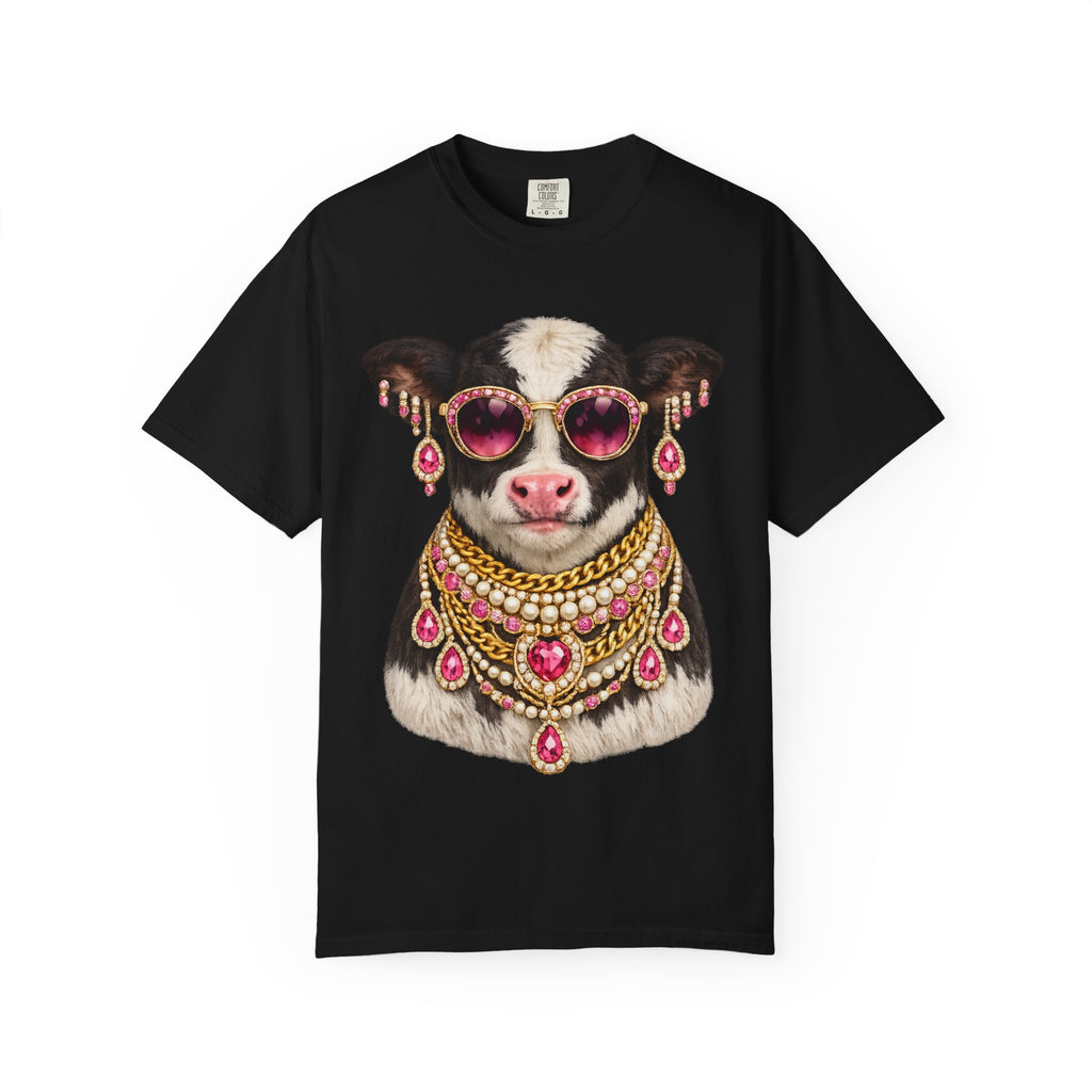 Cow Wearing Sunglasses and Jewelry Graphic T-Shirt