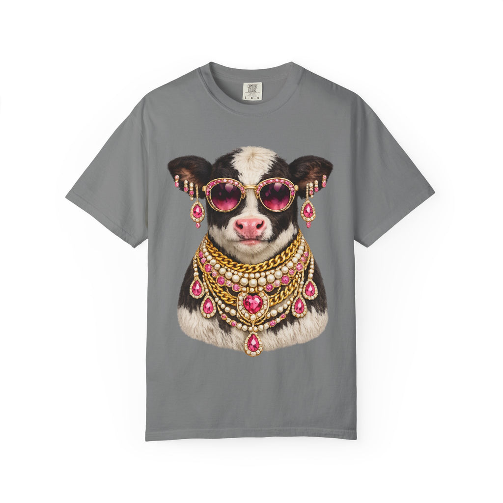 Cow Wearing Sunglasses and Jewelry Graphic T-Shirt