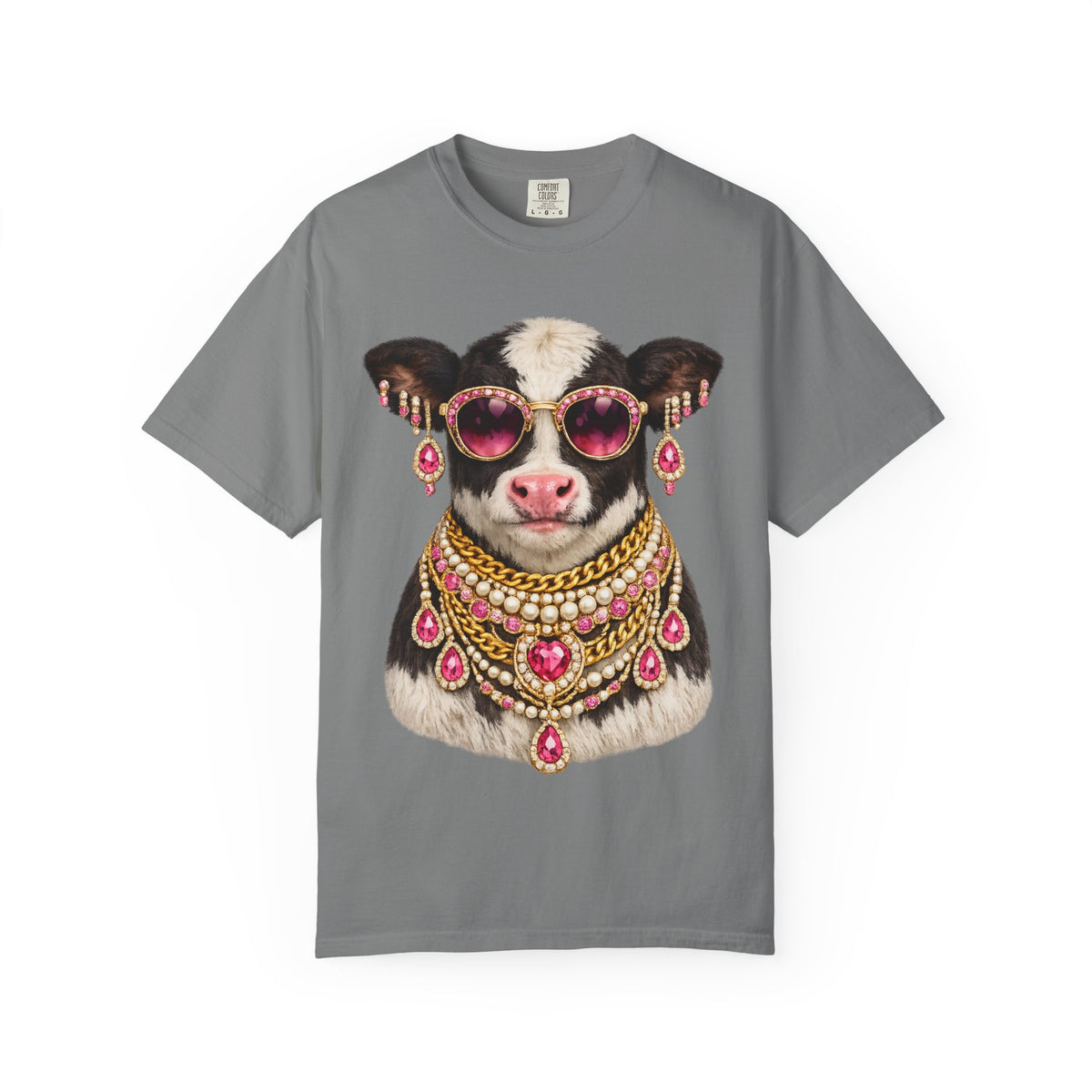 Cow Wearing Sunglasses and Jewelry Graphic T-Shirt