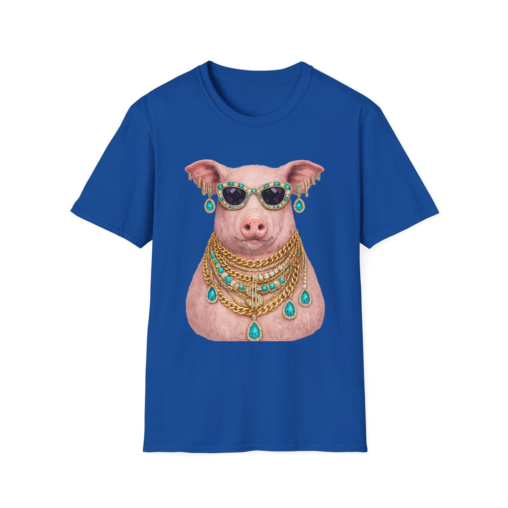 Pig with Sunglasses & Jewelry T-Shirt — Glamorous Bling Pig Tee
