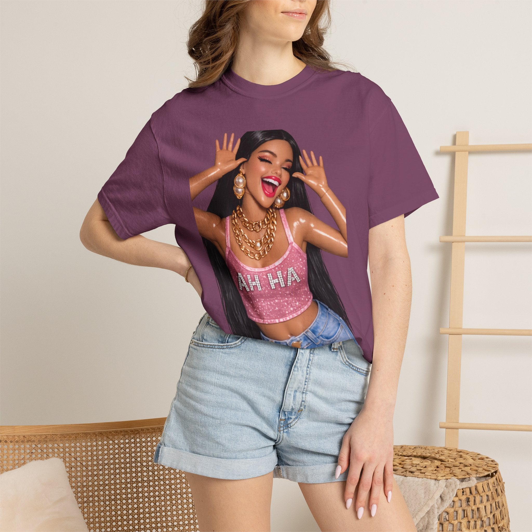 Graphic Tee — 'AH HA' Diva Illustration Crop Top Design