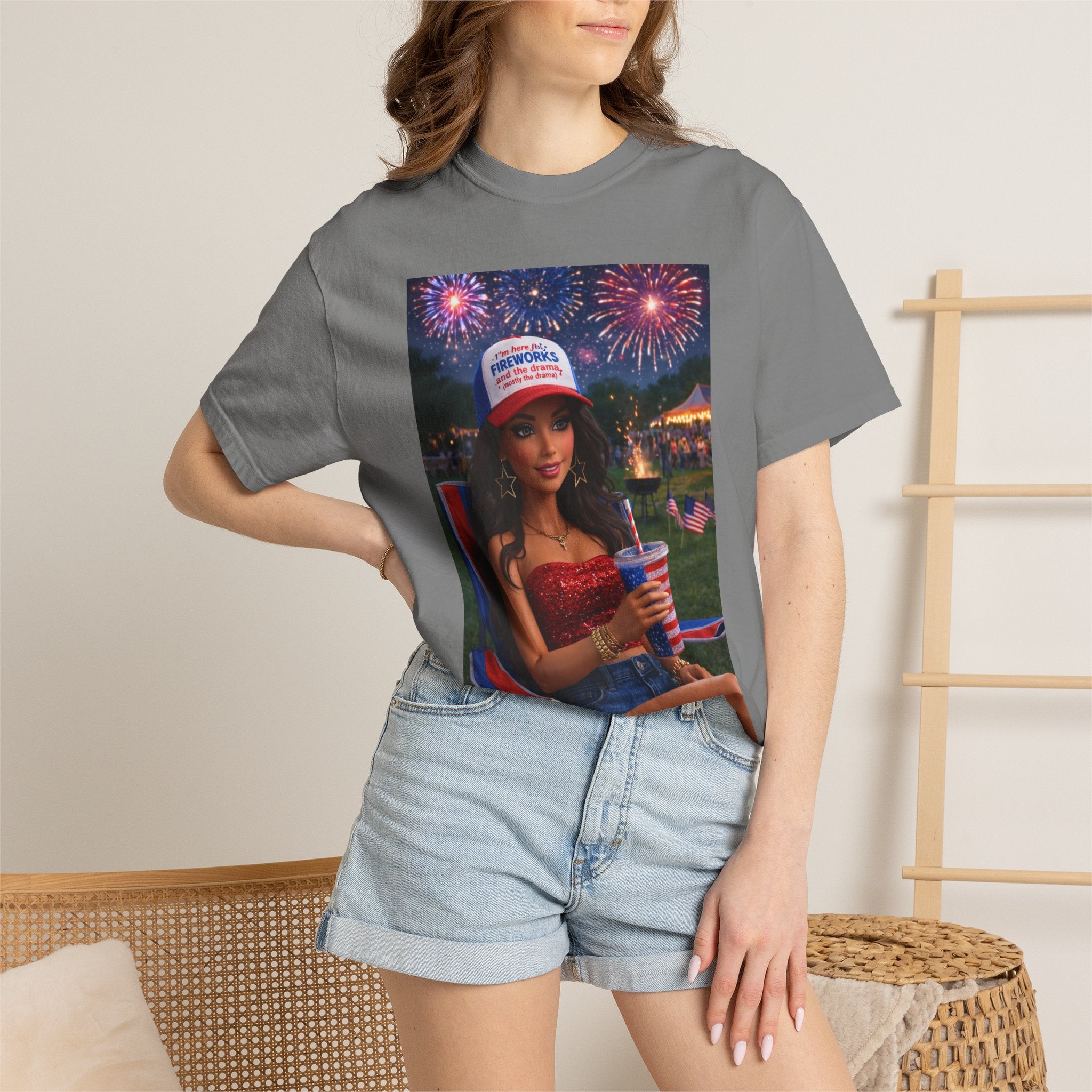 Independence Day Patriotic Graphic T-Shirt — 'Pretty Petty' Fireworks Design