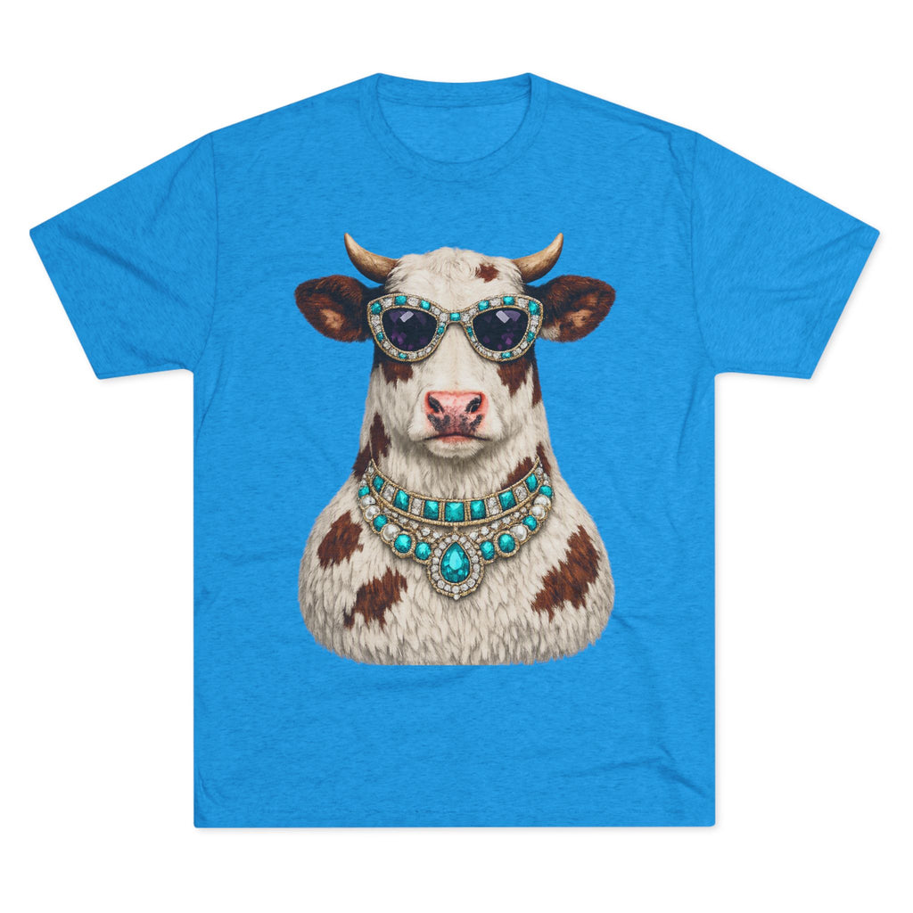 Cow with Sunglasses & Turquoise Necklace T-Shirt — Quirky Western Farm Animal Tee