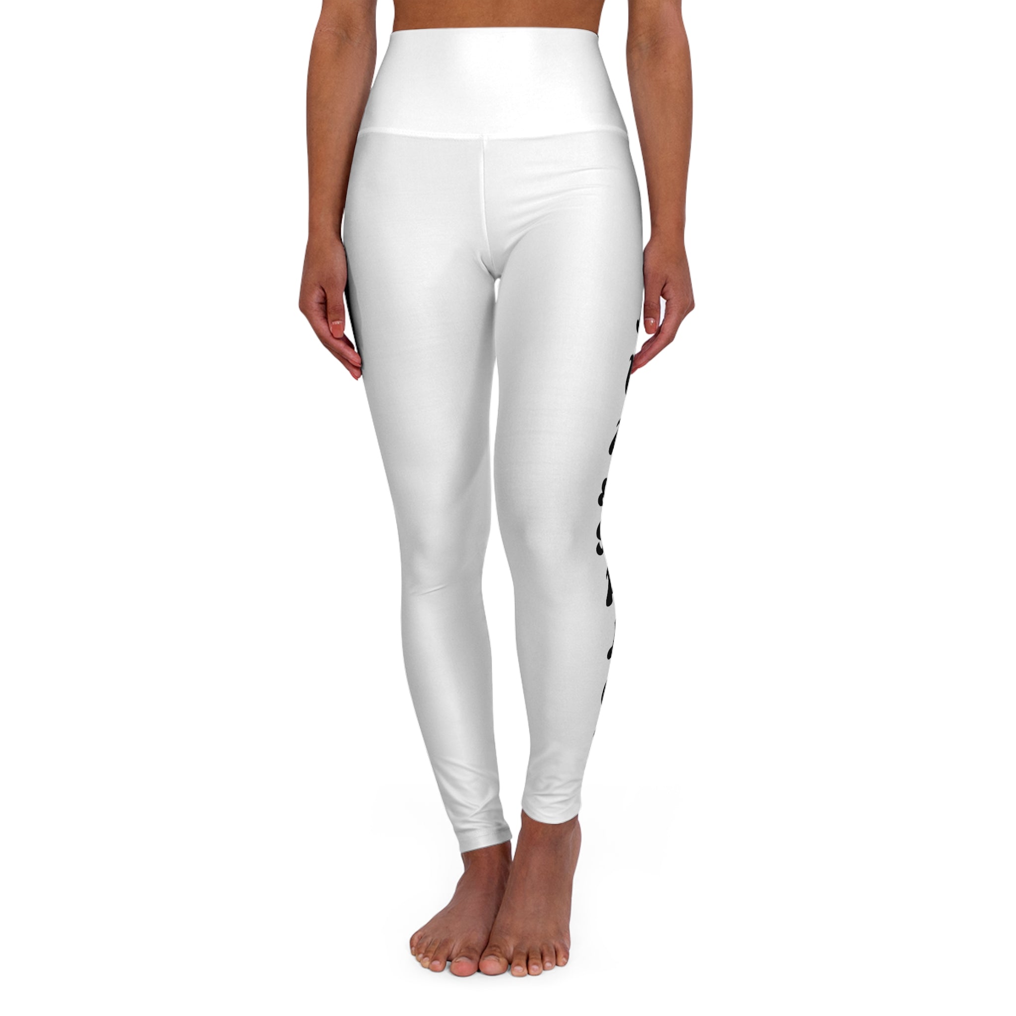 High-Waisted Yoga Leggings — Minimal Side Script AOP